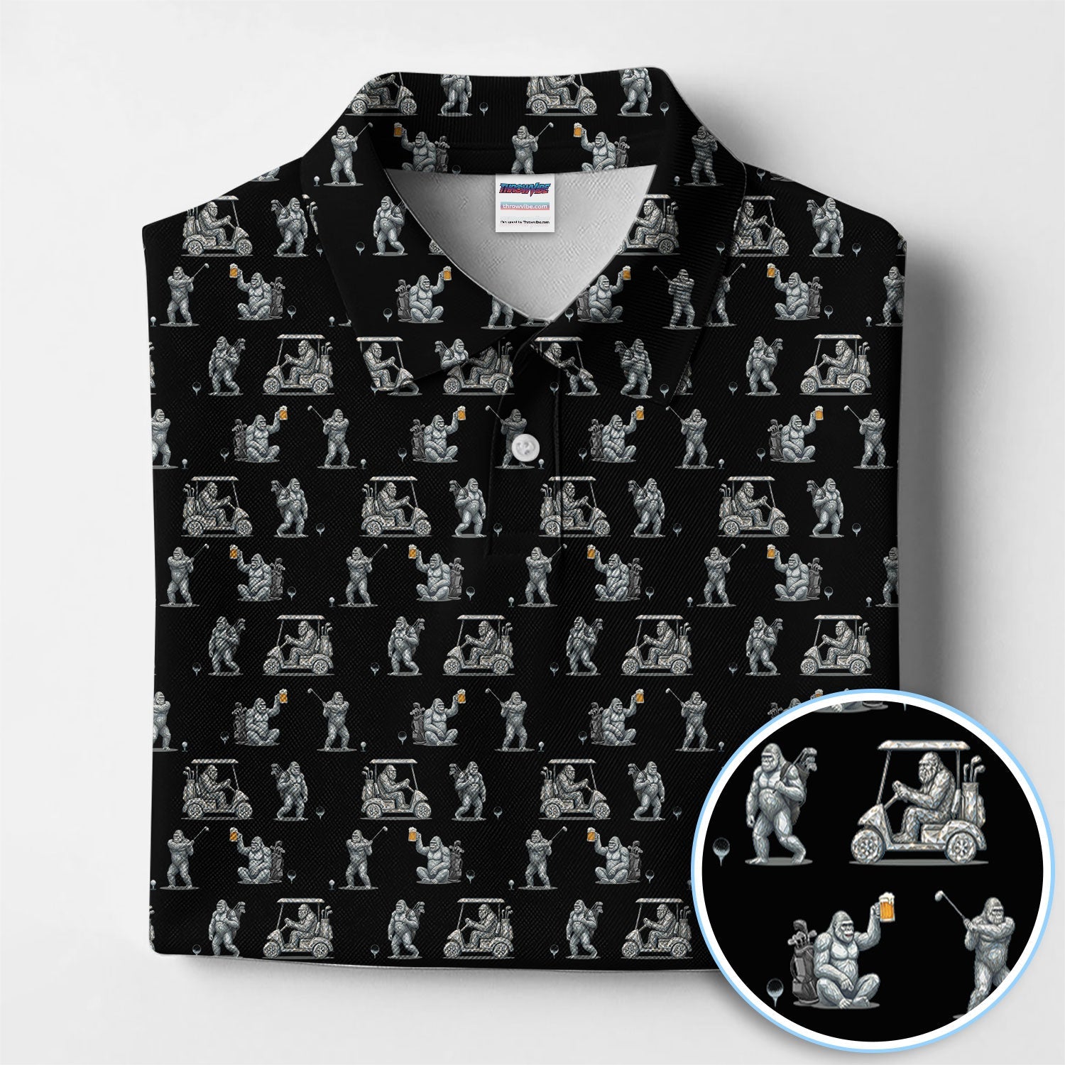 Funny Bigfoot Pattern Golf Shirt, Squatch Bigfoot Golf Polos, Crazy Golf Gift For Men