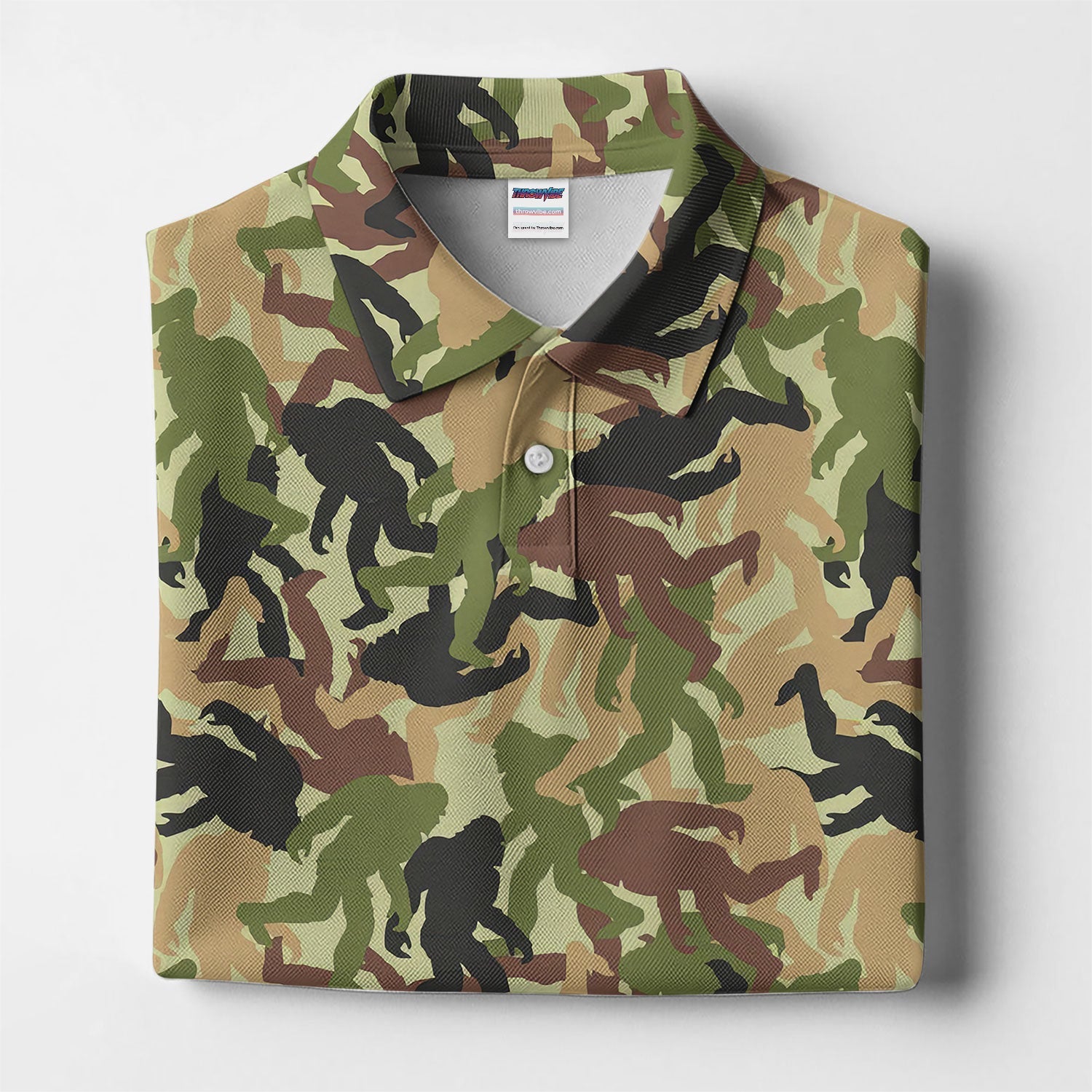 Bigfoot Camo Pattern Golf Polos, Crazy Sasquatch Golf Shirt, Funny Golf Gift For Golfer
