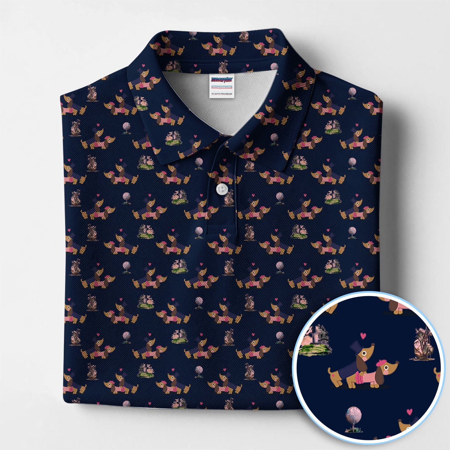 Dachshund Love Pattern Golf Shirt, Wiener Dog Golf Polos, Golf Gift For Golfer