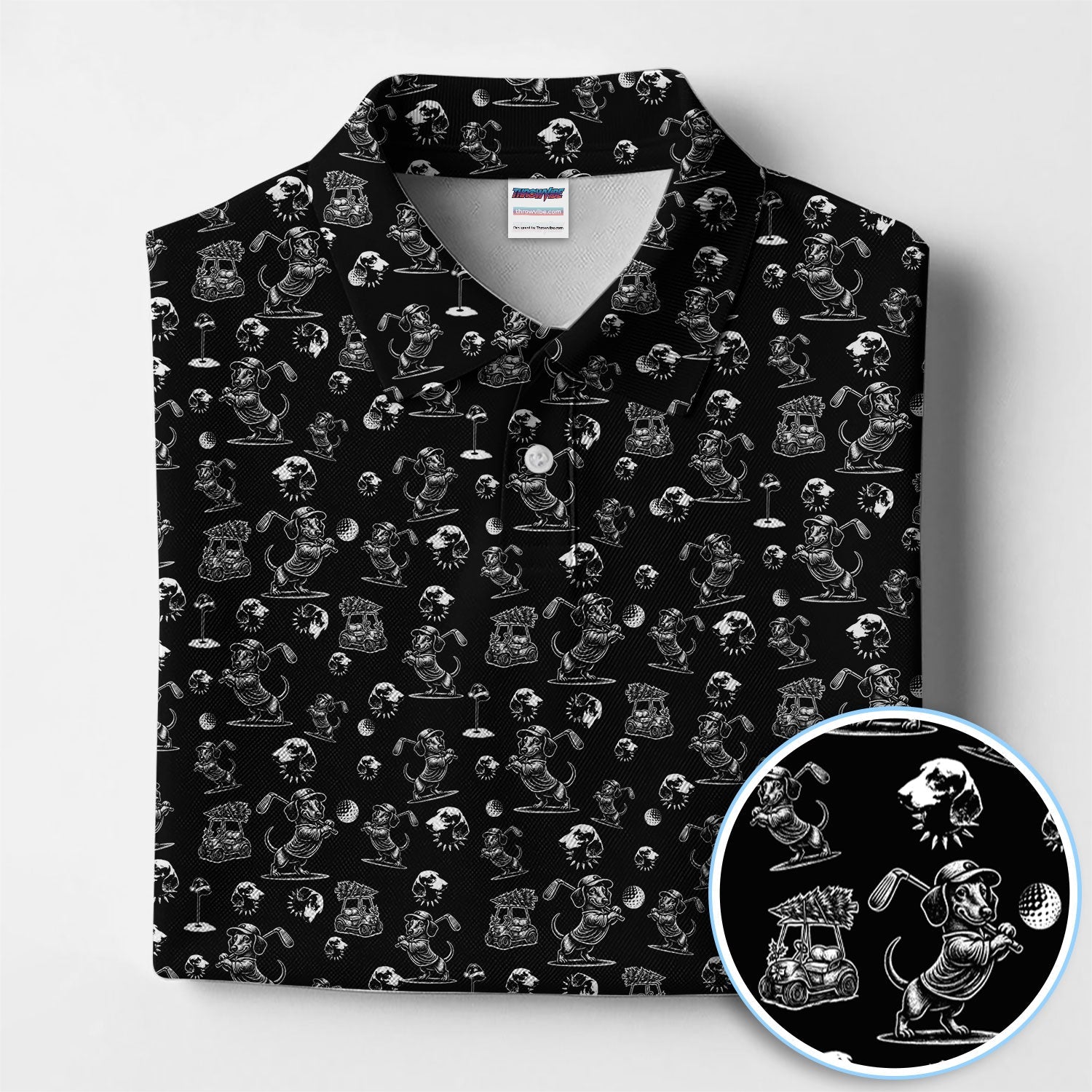 Dachshund Pattern Golf Shirt for Men, Funny Golf Polos, Golf Gift For Men