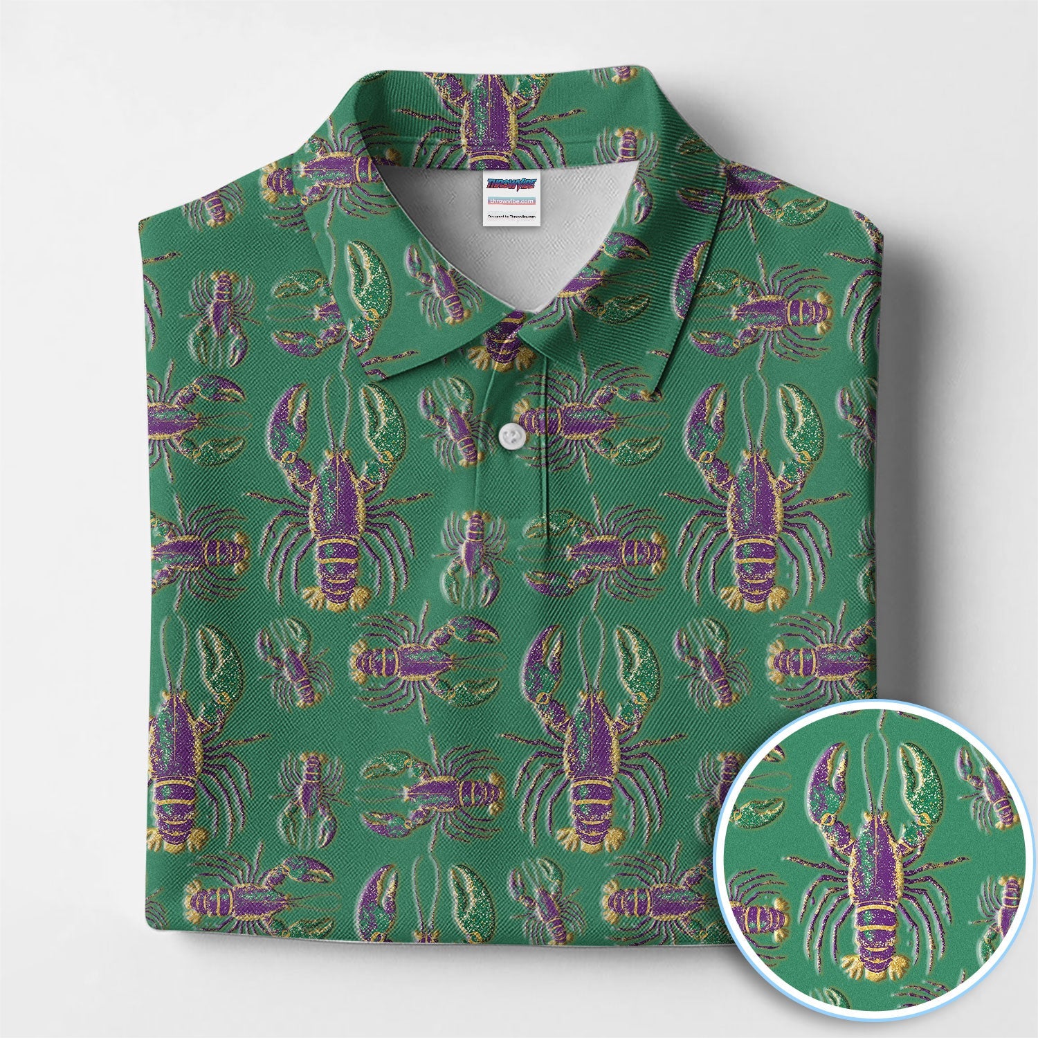 Mardi Gras Crawfish Pattern Golf Polos, Crazy Louisiana Crawfish Golf Shirt For Men, Golf Gift For Golfer
