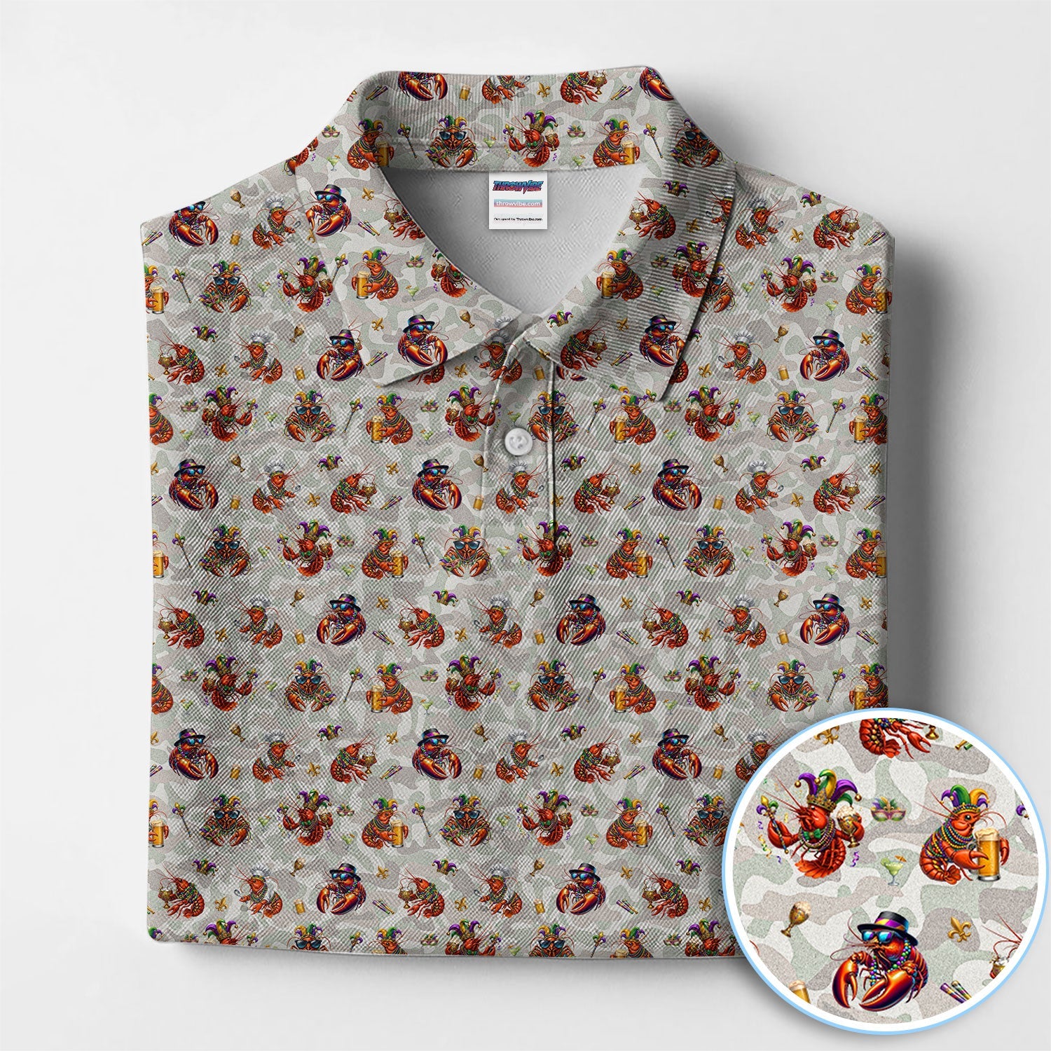 Funny Crawfish Mardi Gras Pattern Golf Shirt, Beer Crawdad Golf Polos For Golfer, Golf Gift For Men