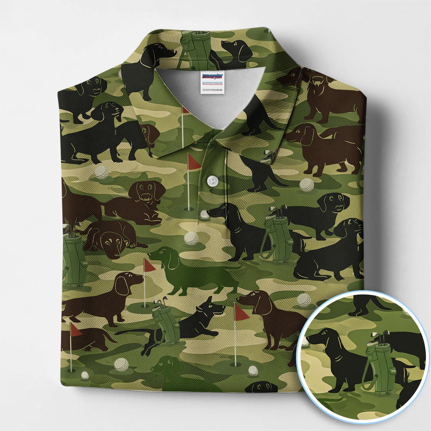 Dachshund Camo Pattern Golf Polos, Crazy Wiener Dog Golf Shirt, Funny Golf Gift For Golfer