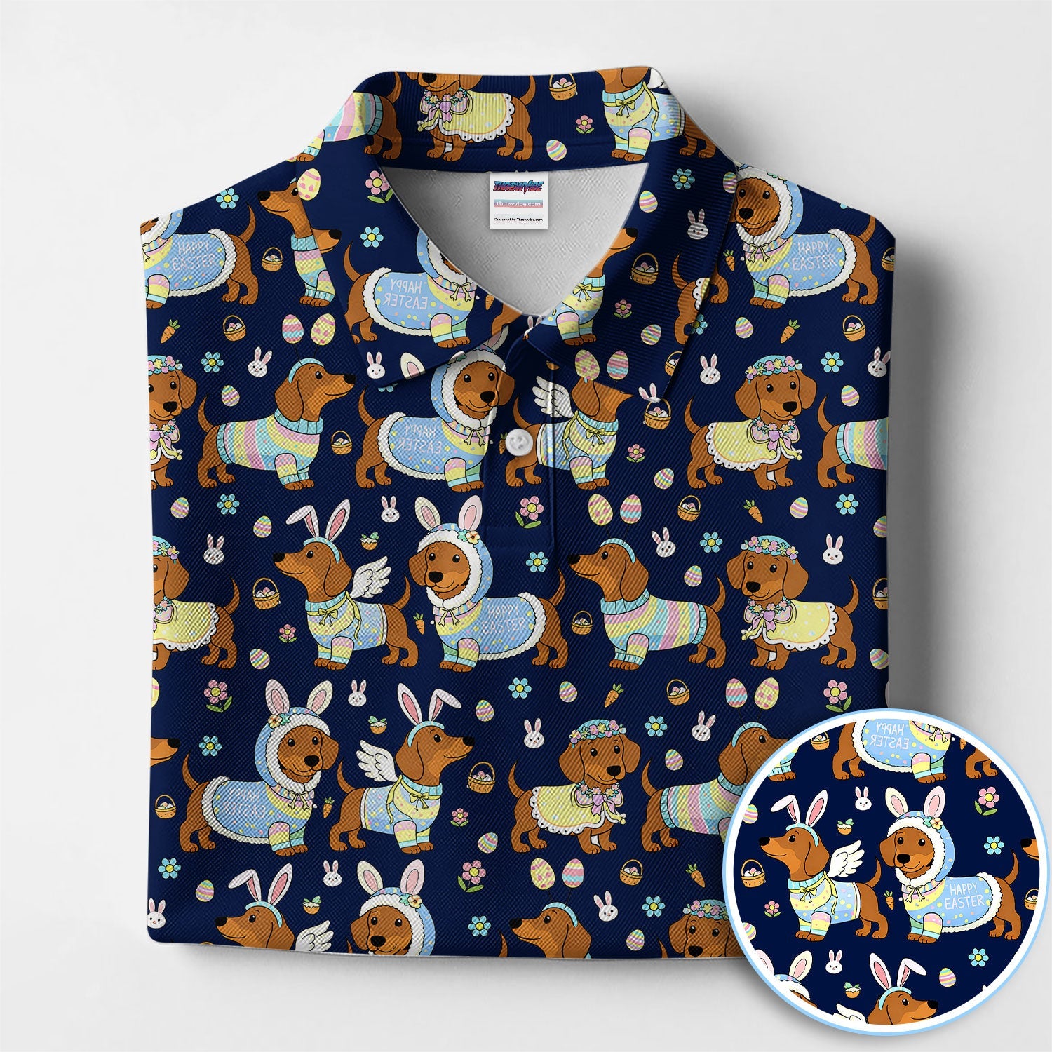 Dachshund Happy Easter Golf Polos, Easter Wiener Dog Pattern Golf Shirt, Golf Gift For Golfer