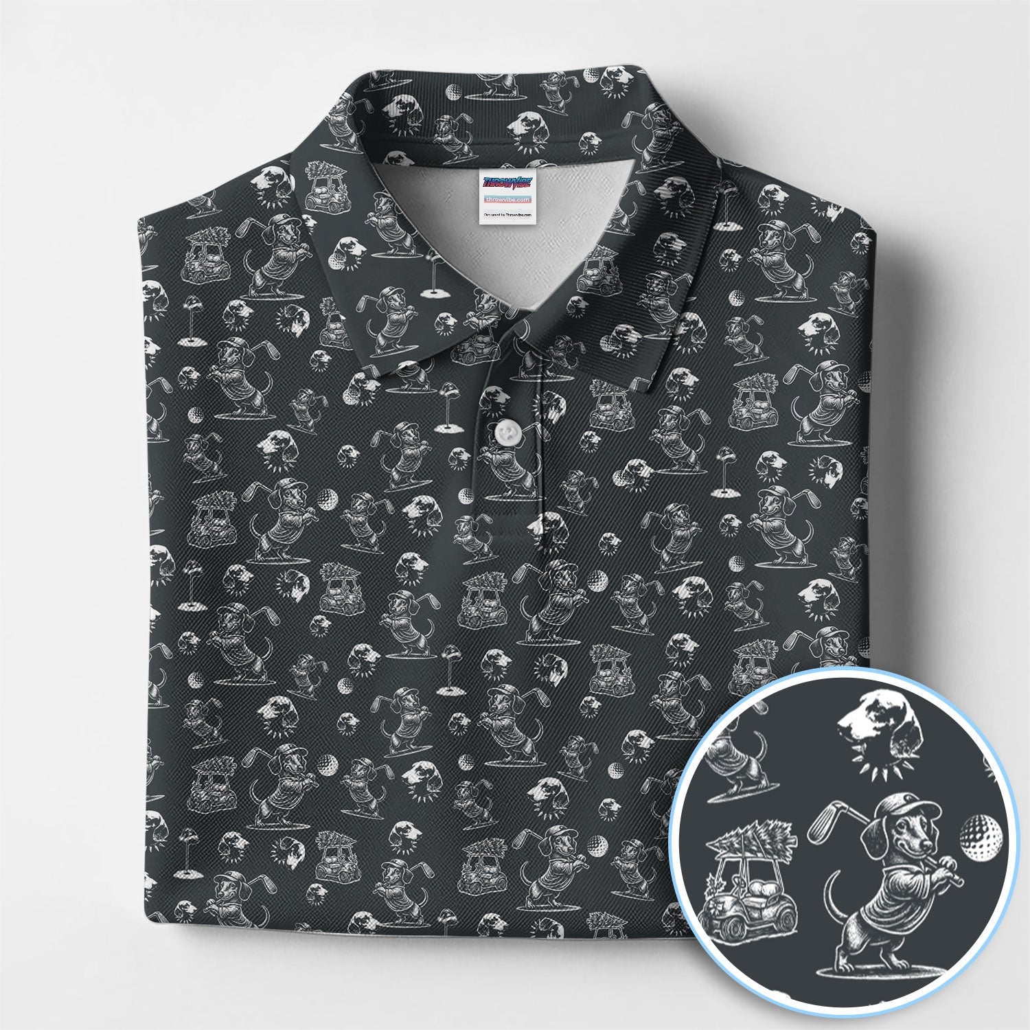 Dachshund Pattern Golf Shirt for Men, Funny Golf Polos, Golf Gift For Men