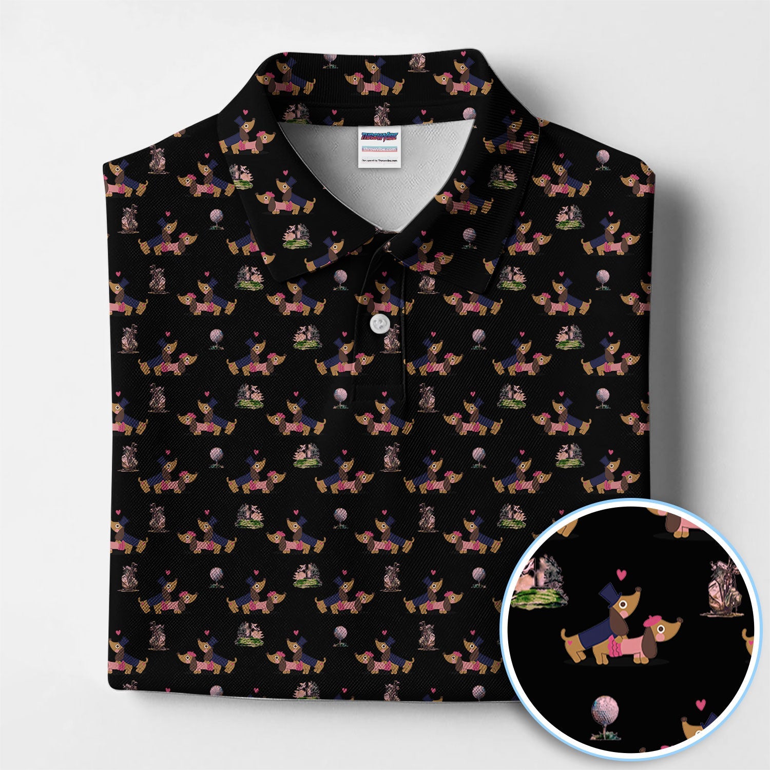 Dachshund Love Pattern Golf Shirt, Wiener Dog Golf Polos, Golf Gift For Golfer