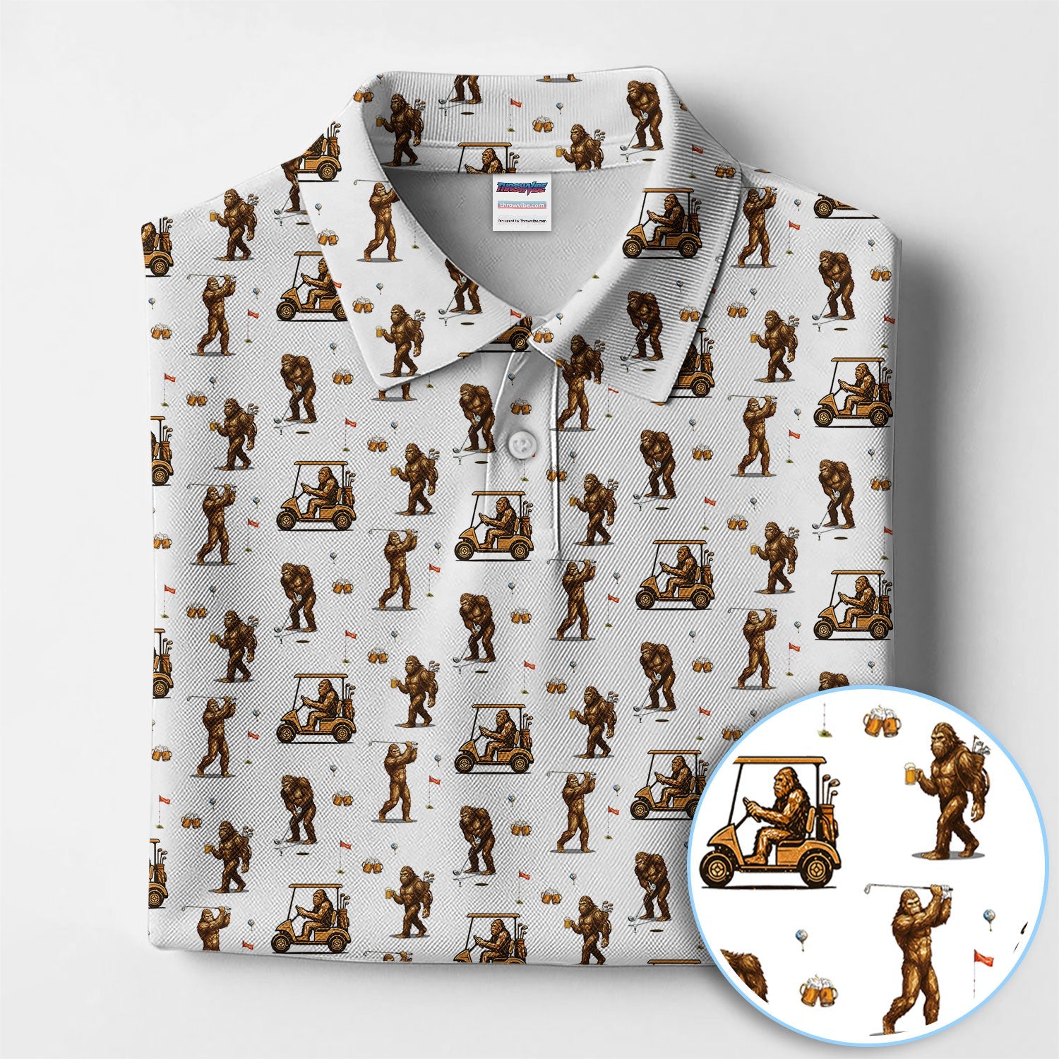Funny Bigfoot Golf Shirt, Squatch Bigfoot And Beer Pattern Golf  Polos, Crazy Golf Gift For Golfer