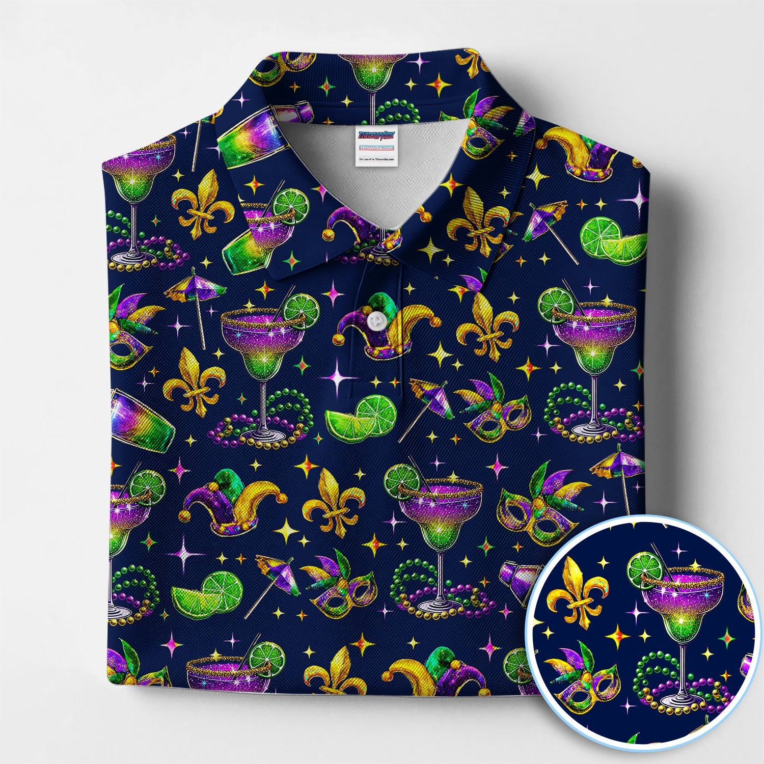 Funny Glitter Mardi Gras Pattern Golf Polos, Mardi Gras And Margaritas Golf Shirt For Men, Golf Gift For Golfer
