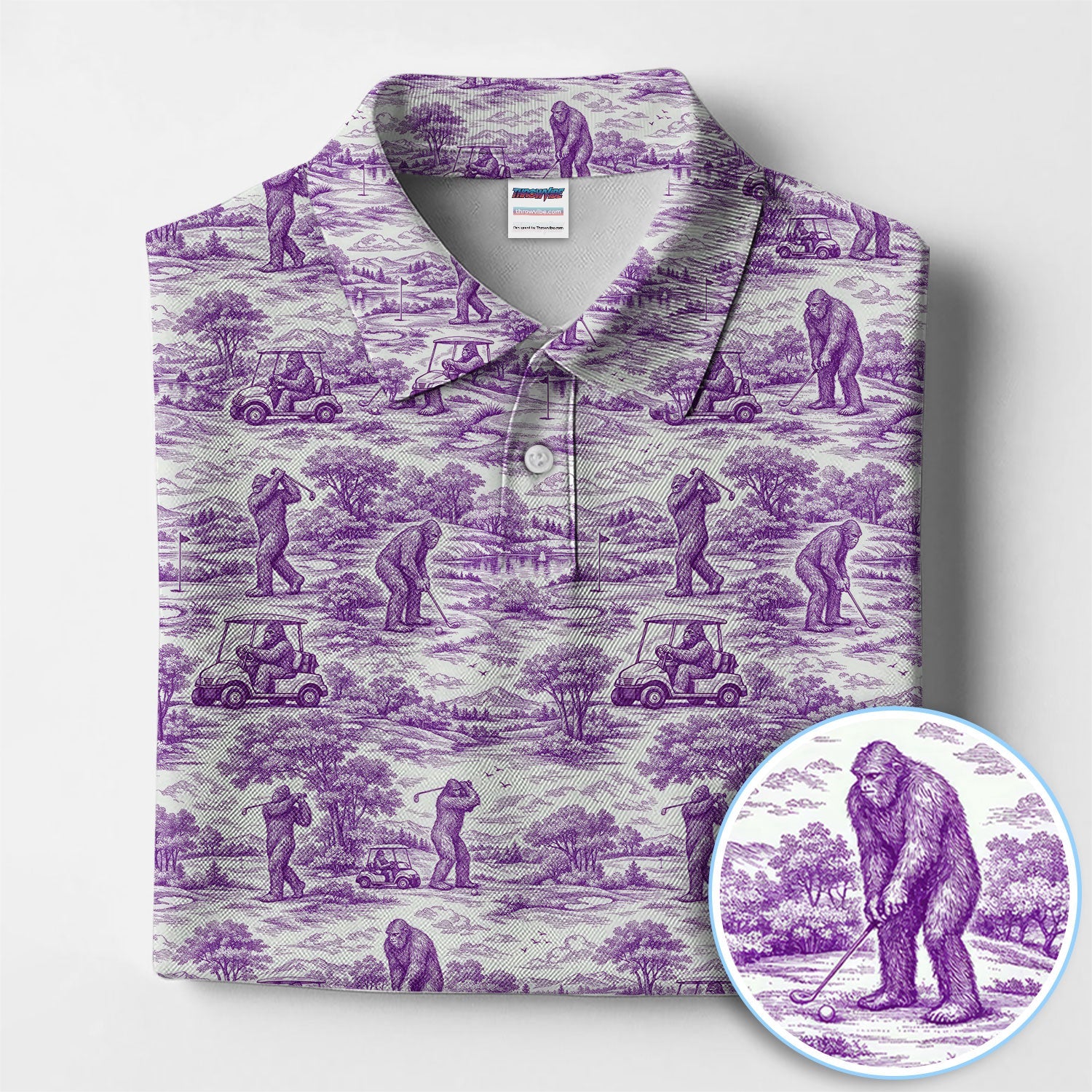 Crazy Bigfoot Pattern Golf Polos, Funny Sasquatch Golf Shirt For Men, Golf Gift For Golfer