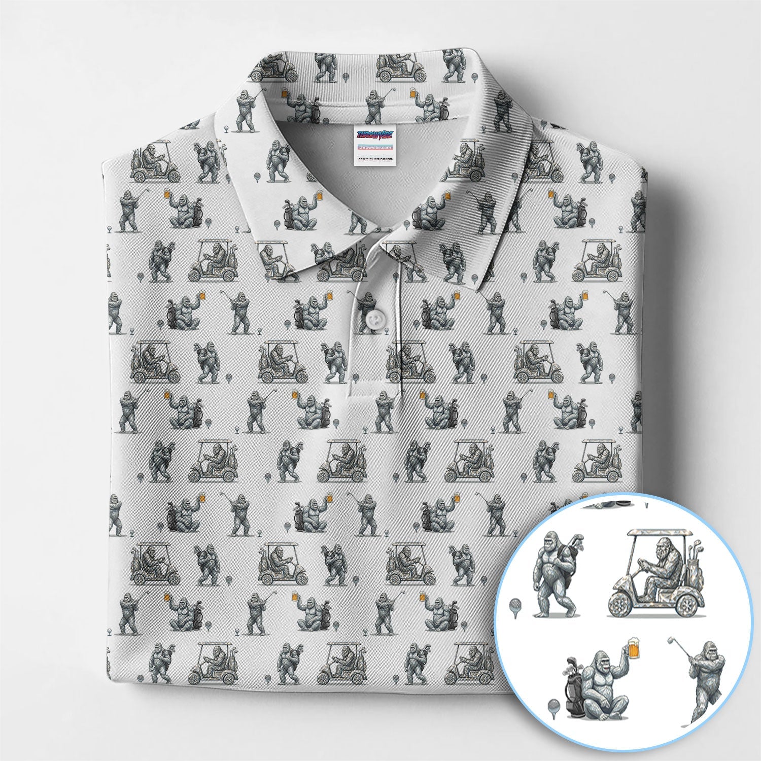 Funny Bigfoot Pattern Golf Shirt, Squatch Bigfoot Golf Polos, Crazy Golf Gift For Men