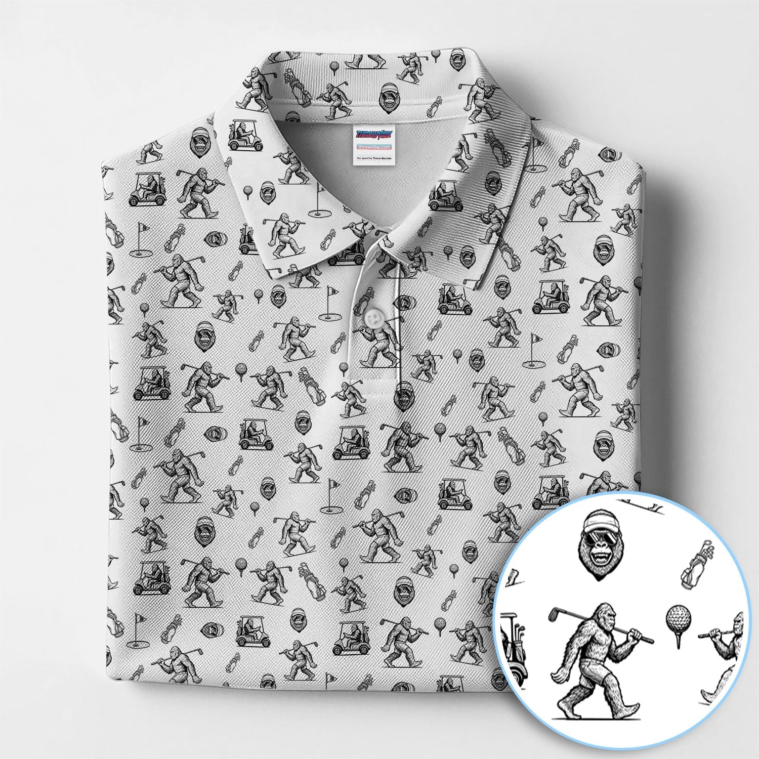 Squatch Bigfoot Pattern Golf Shirt, Funny Bigfoot Golf Polos, Golf Gift For Men