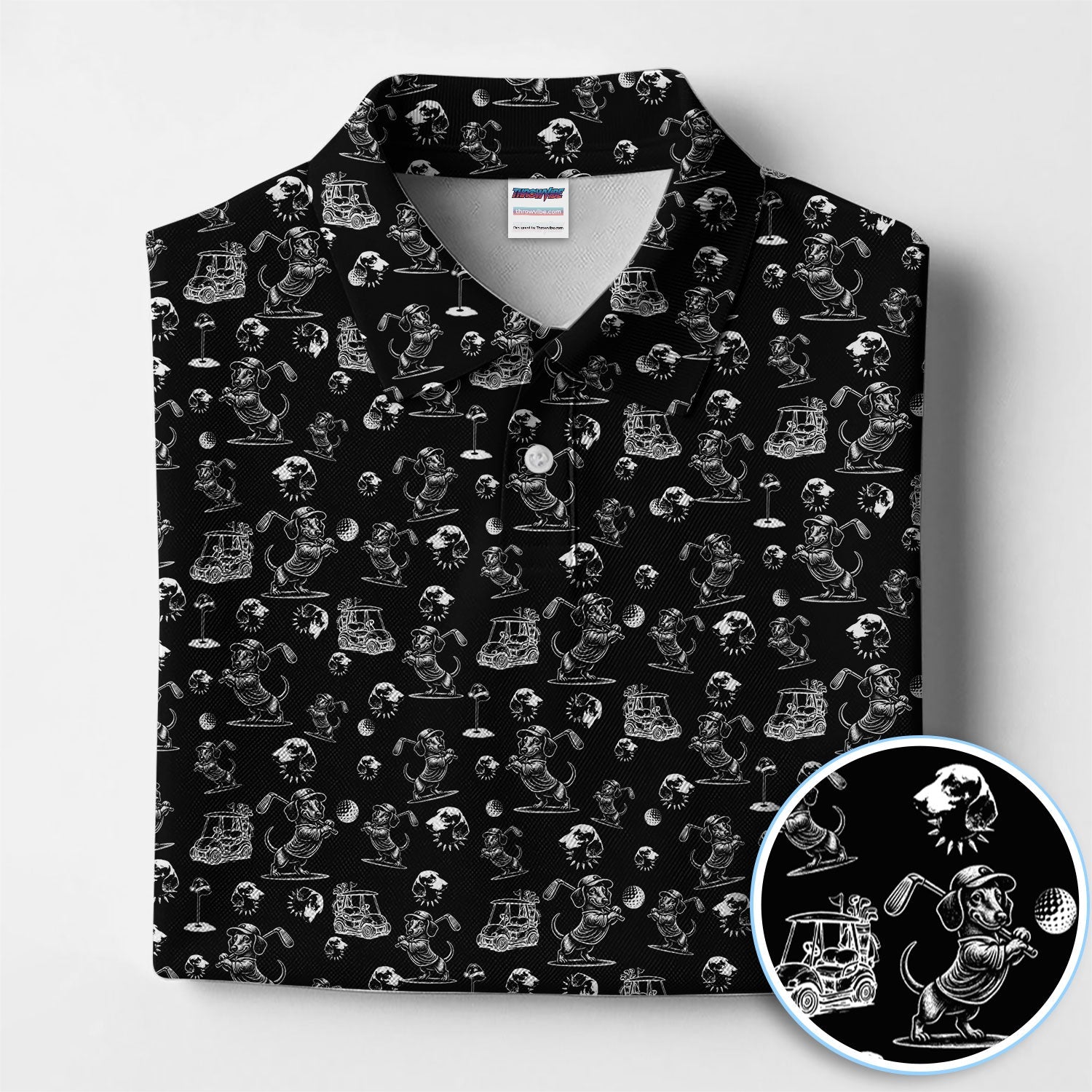 Funny Dachshund Pattern Golf Shirt For Men, Wiener Dog Golf Polos For Golfer, Dad Golf Gift