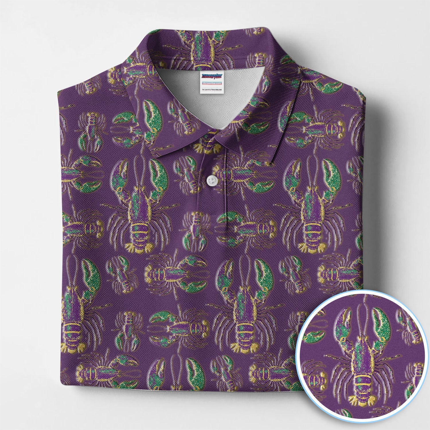 Mardi Gras Crawfish Pattern Golf Polos, Crazy Louisiana Crawfish Golf Shirt For Men, Golf Gift For Golfer