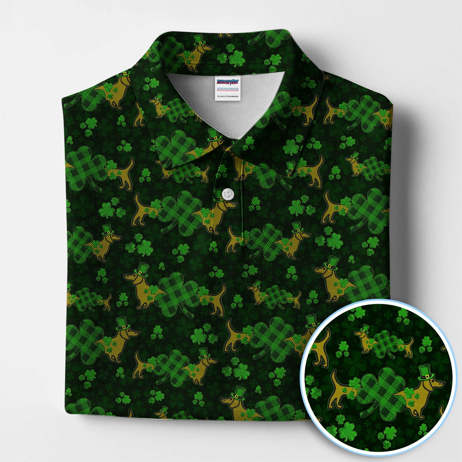 St. Patrick’s Day Golf Polos, Funny Dachshund Shamrock Golf Shirt For Men, Crazy Golf Gift For Golfer