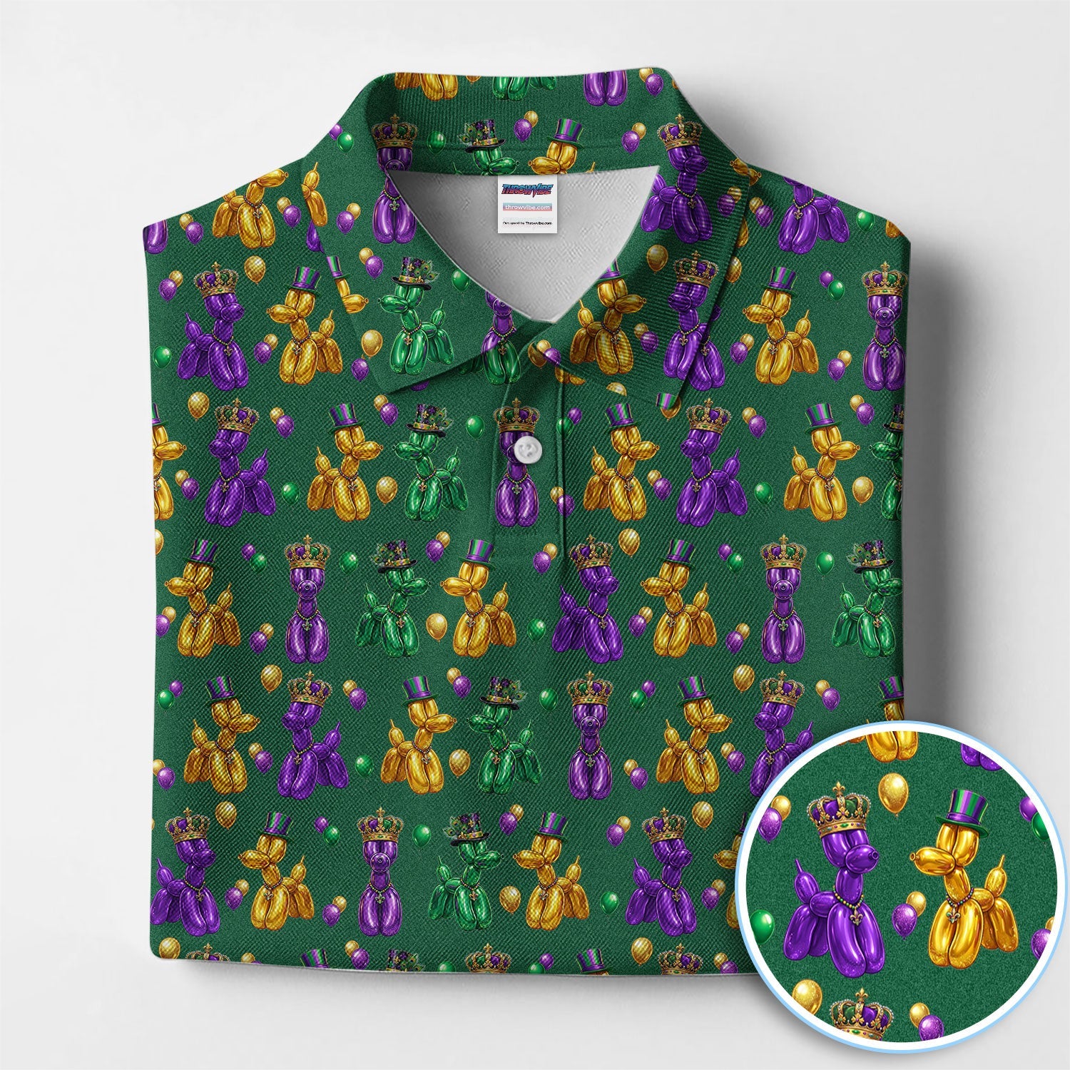Mardi Gras Bead Dogs Golf Polos For Golfer, Festival Pattern Golf Shirt, Golf Gift For Men