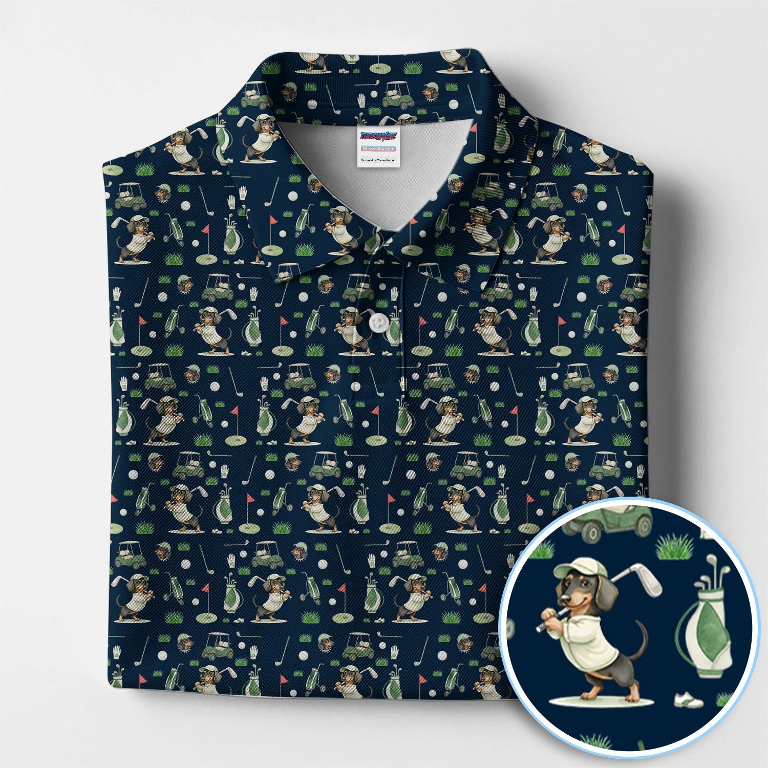 Funny Wiener Dog Golf Shirt, Dachshund Pattern Golf Polos, Crazy Golf Gift For Men