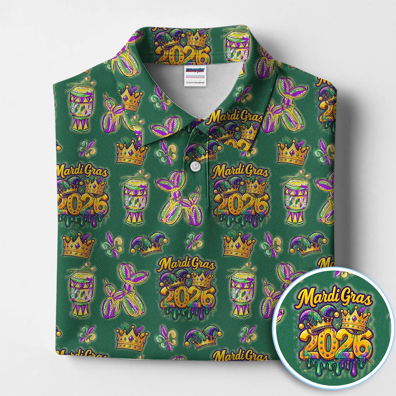 Mardi Gras 2026 Golf Polos For Golfer, Festive Crown Mask Pattern Golf Shirt, Golf Gift For Men