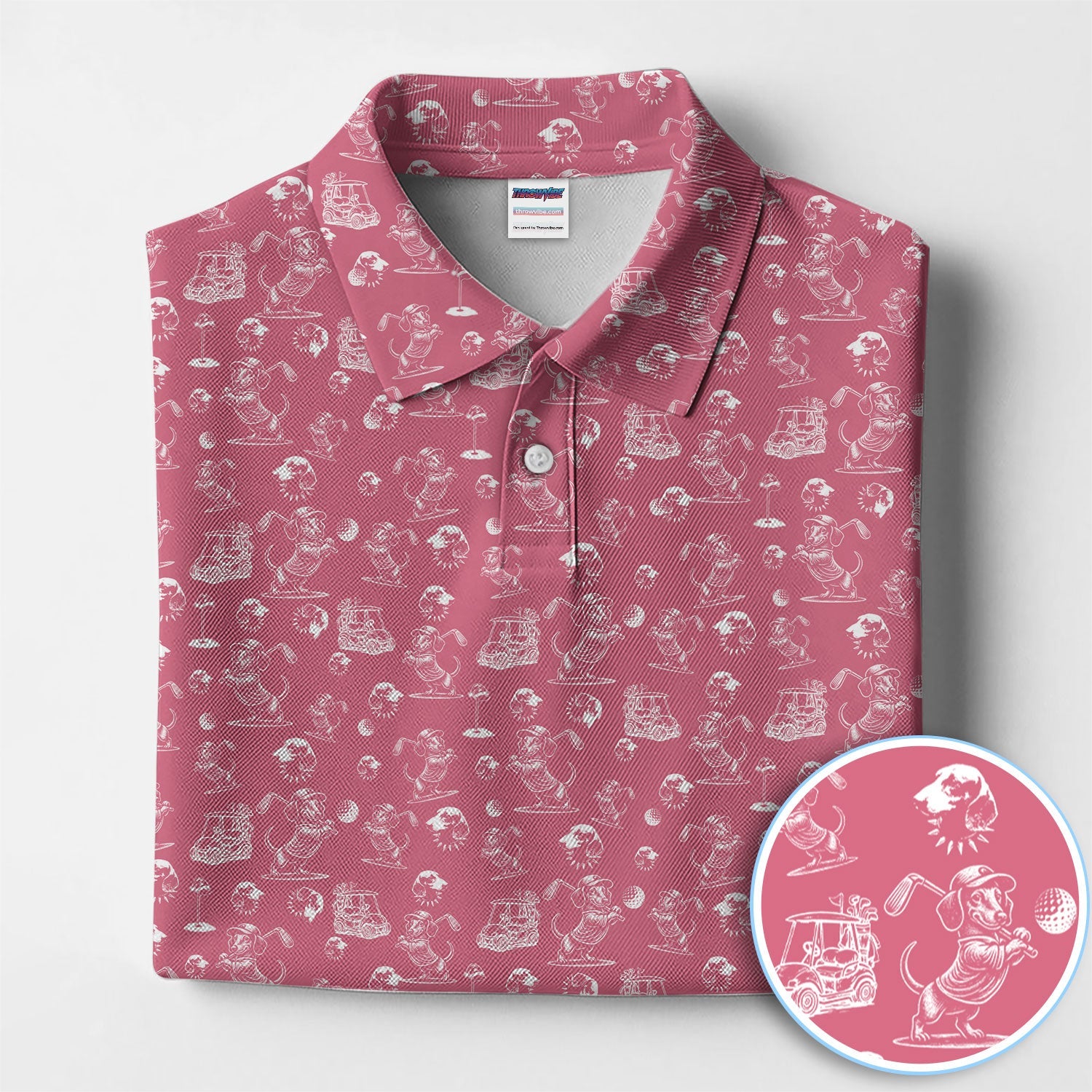 Funny Dachshund Pattern Golf Shirt For Men, Wiener Dog Golf Polos For Golfer, Dad Golf Gift