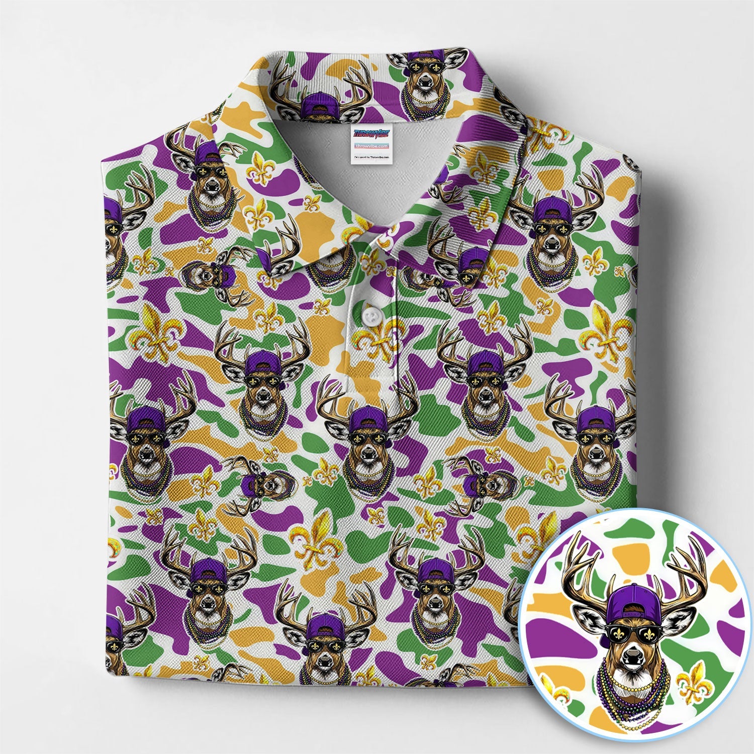 Mardi Gras Golf Polos For Golfer, Festival Deer Pattern Golf Shirt, Golf Gift For Men