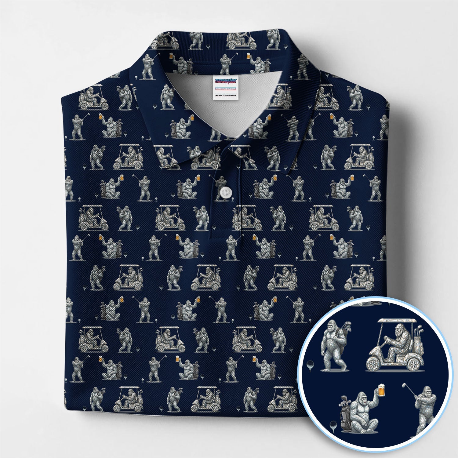 Funny Bigfoot Pattern Golf Shirt, Squatch Bigfoot Golf Polos, Crazy Golf Gift For Men