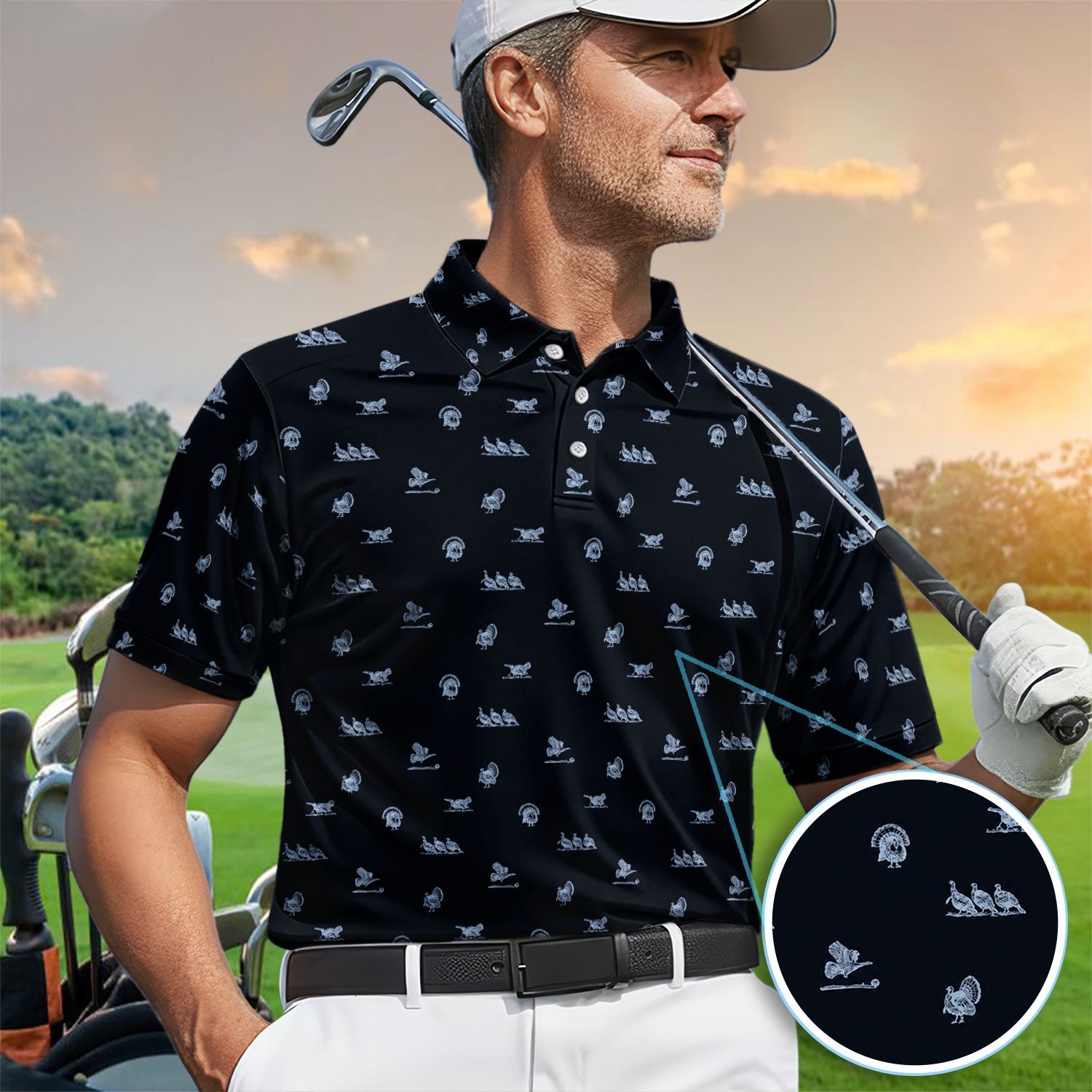 Vintage Turkey Hunting Golf Pattern Shirt, Wild Turkey Camo Golf Shirt For Men, Hunter Gift