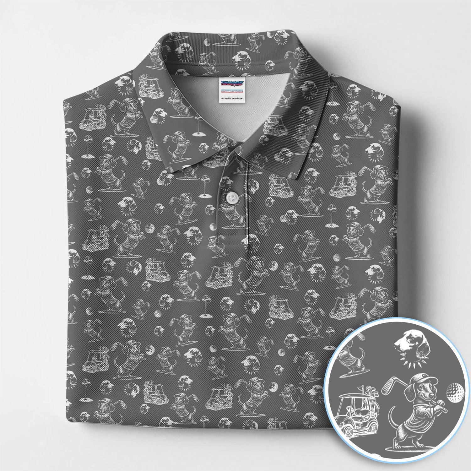 Funny Dachshund Pattern Golf Shirt For Men, Wiener Dog Golf Polos For Golfer, Dad Golf Gift