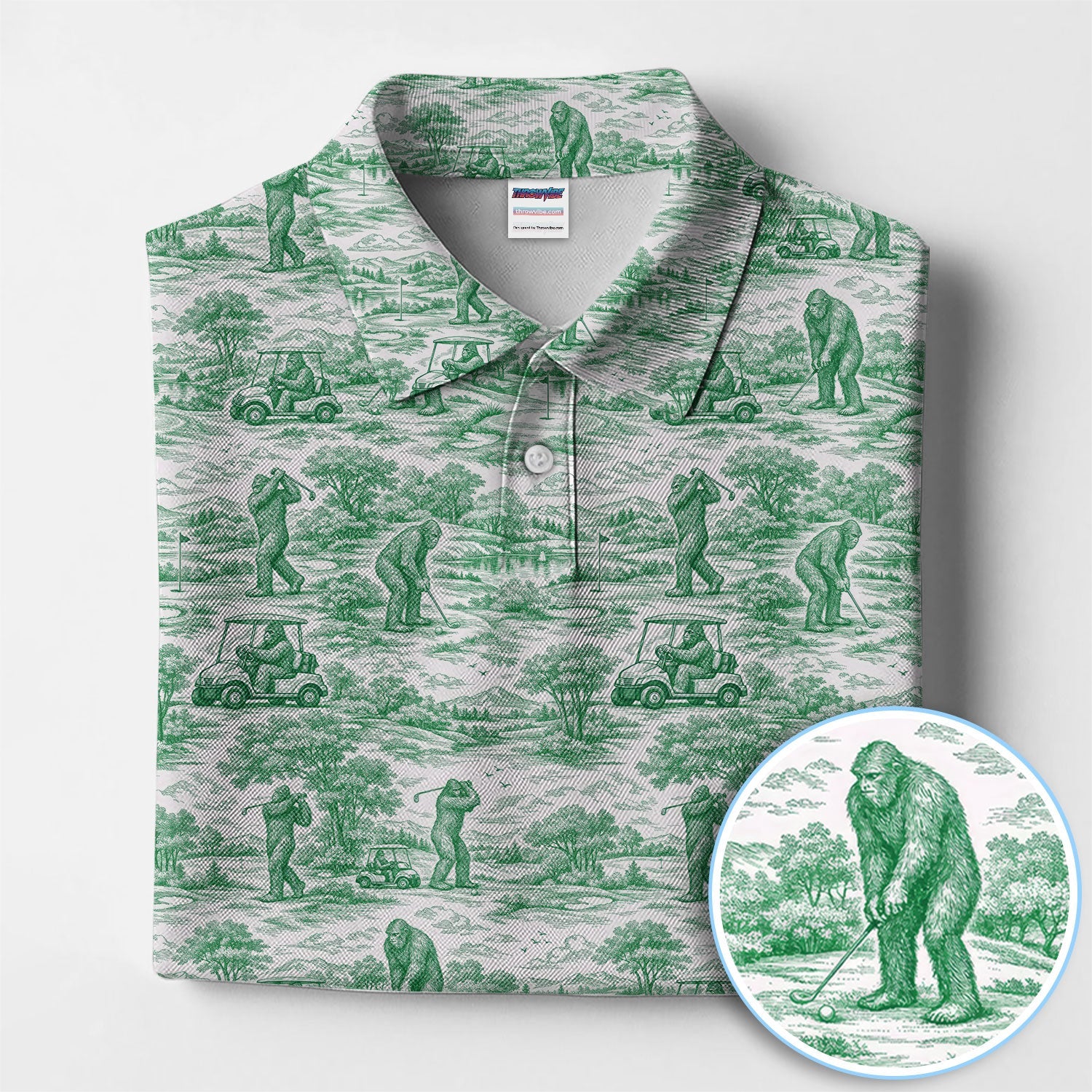 Crazy Bigfoot Pattern Golf Polos, Funny Sasquatch Golf Shirt For Men, Golf Gift For Golfer