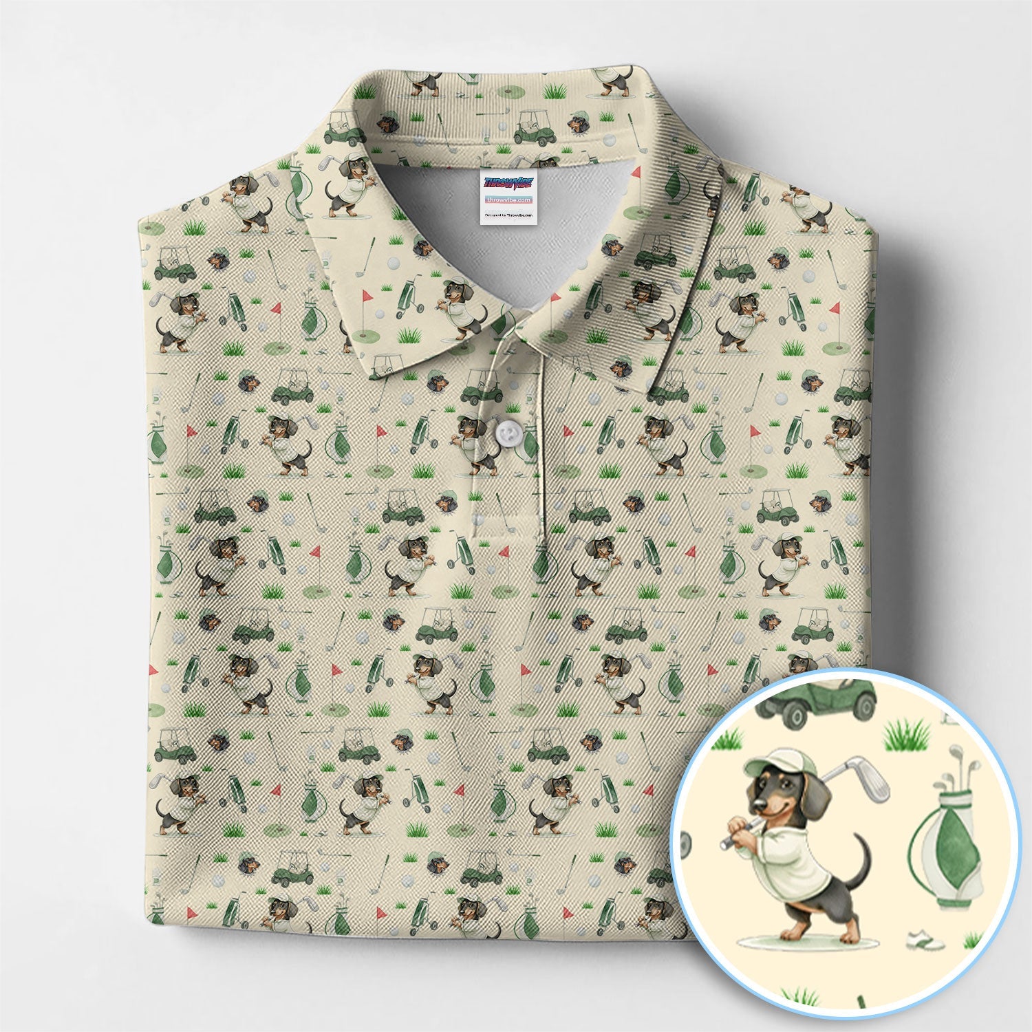 Funny Wiener Dog Golf Shirt, Dachshund Pattern Golf Polos, Crazy Golf Gift For Men