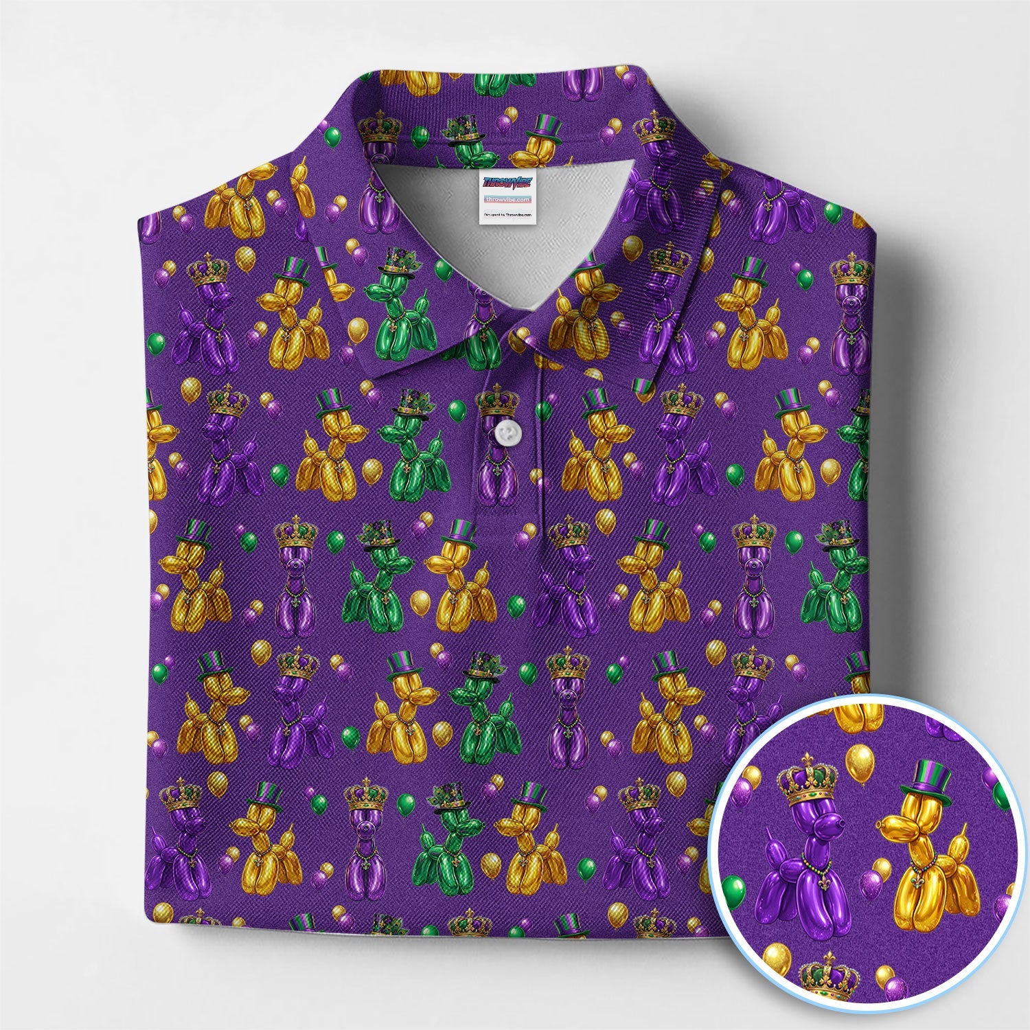 Mardi Gras Bead Dogs Golf Polos For Golfer, Festival Pattern Golf Shirt, Golf Gift For Men