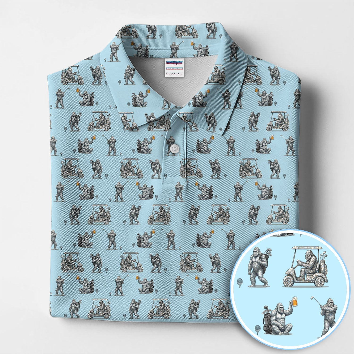 Funny Bigfoot Pattern Golf Shirt, Squatch Bigfoot Golf Polos, Crazy Golf Gift For Men
