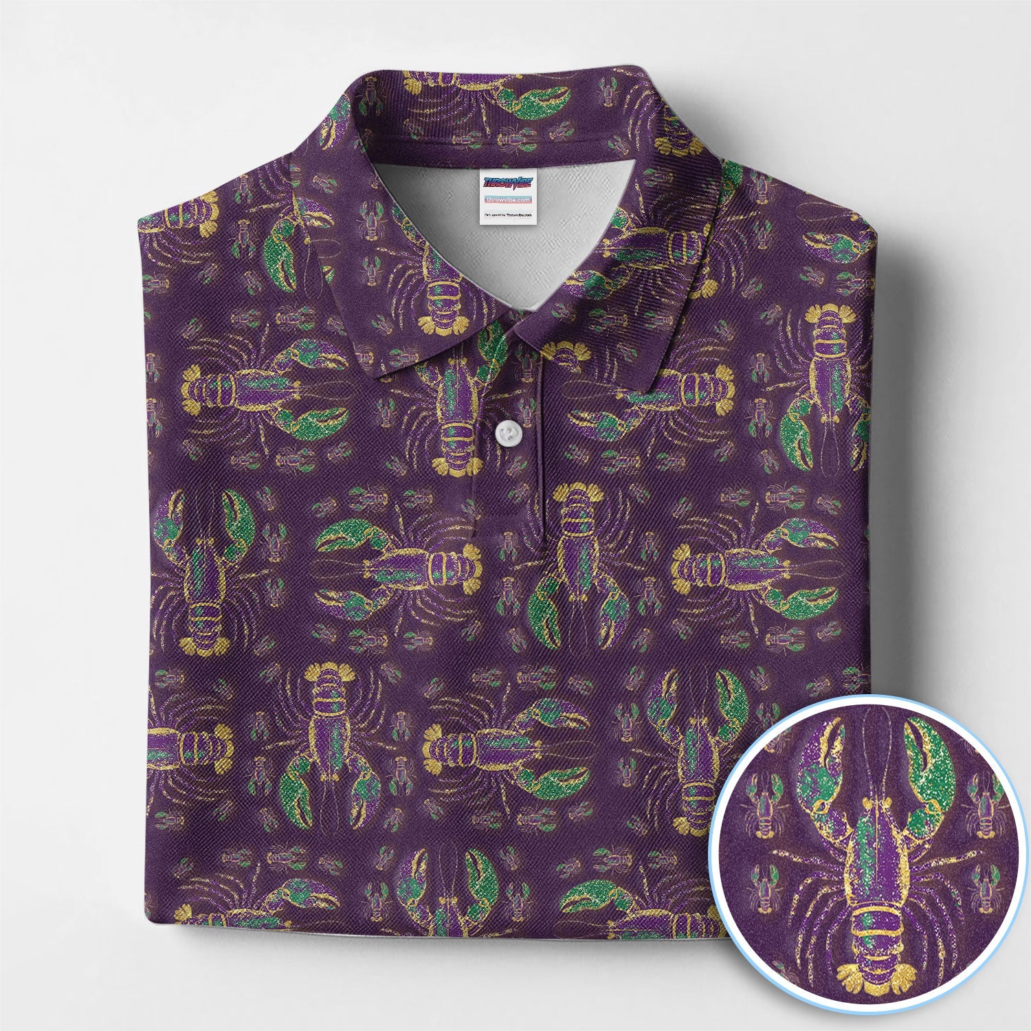 Louisiana Crawfish Pattern Golf Shirt, Mardi Gras Golf Polos For Golfer