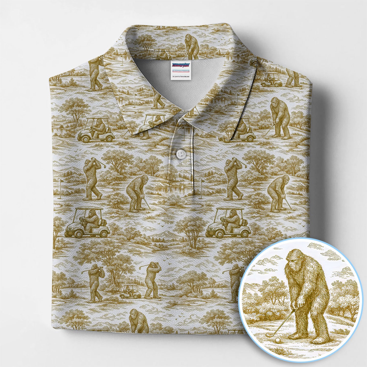 Crazy Bigfoot Pattern Golf Polos, Funny Sasquatch Golf Shirt For Men, Golf Gift For Golfer