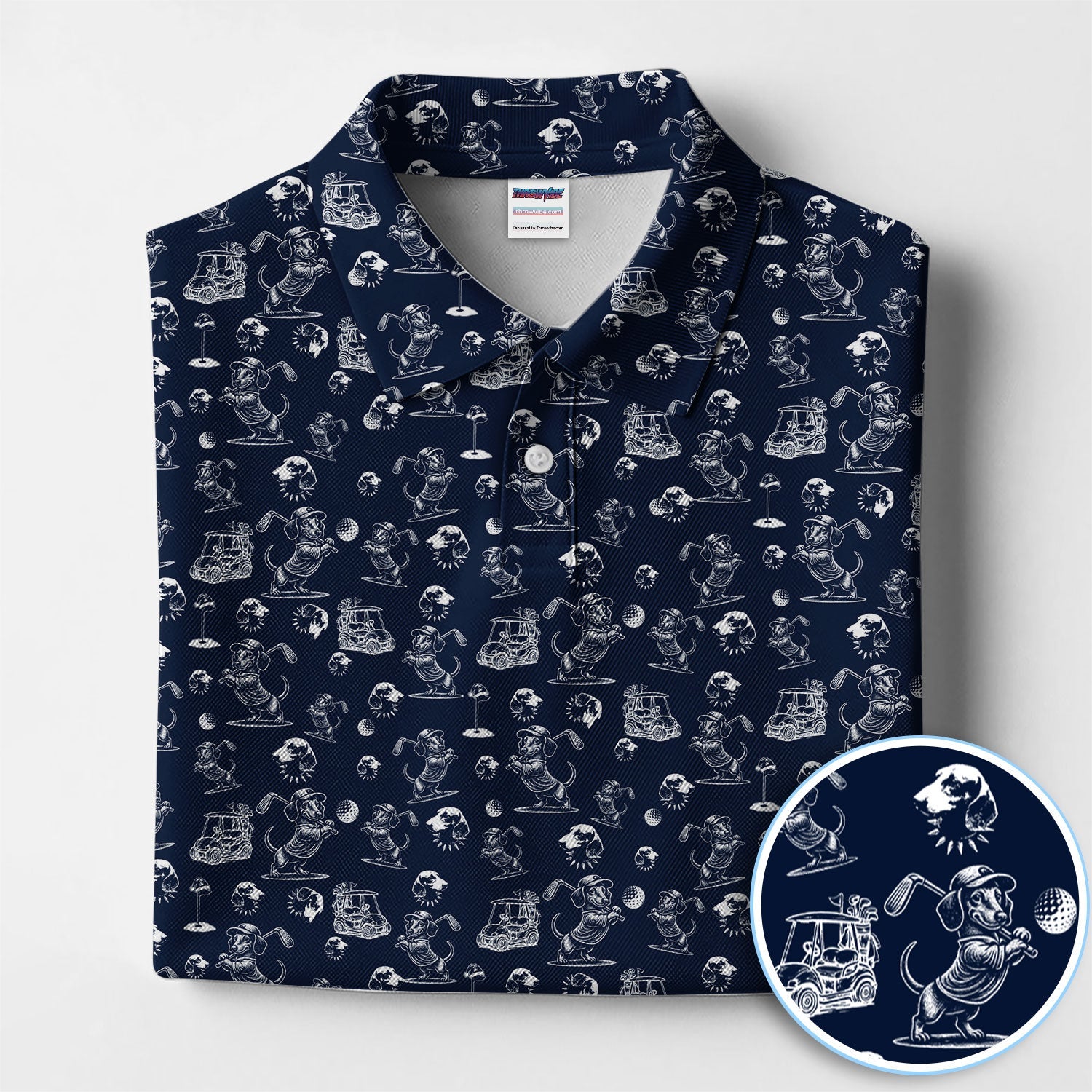 Funny Dachshund Pattern Golf Shirt For Men, Wiener Dog Golf Polos For Golfer, Dad Golf Gift