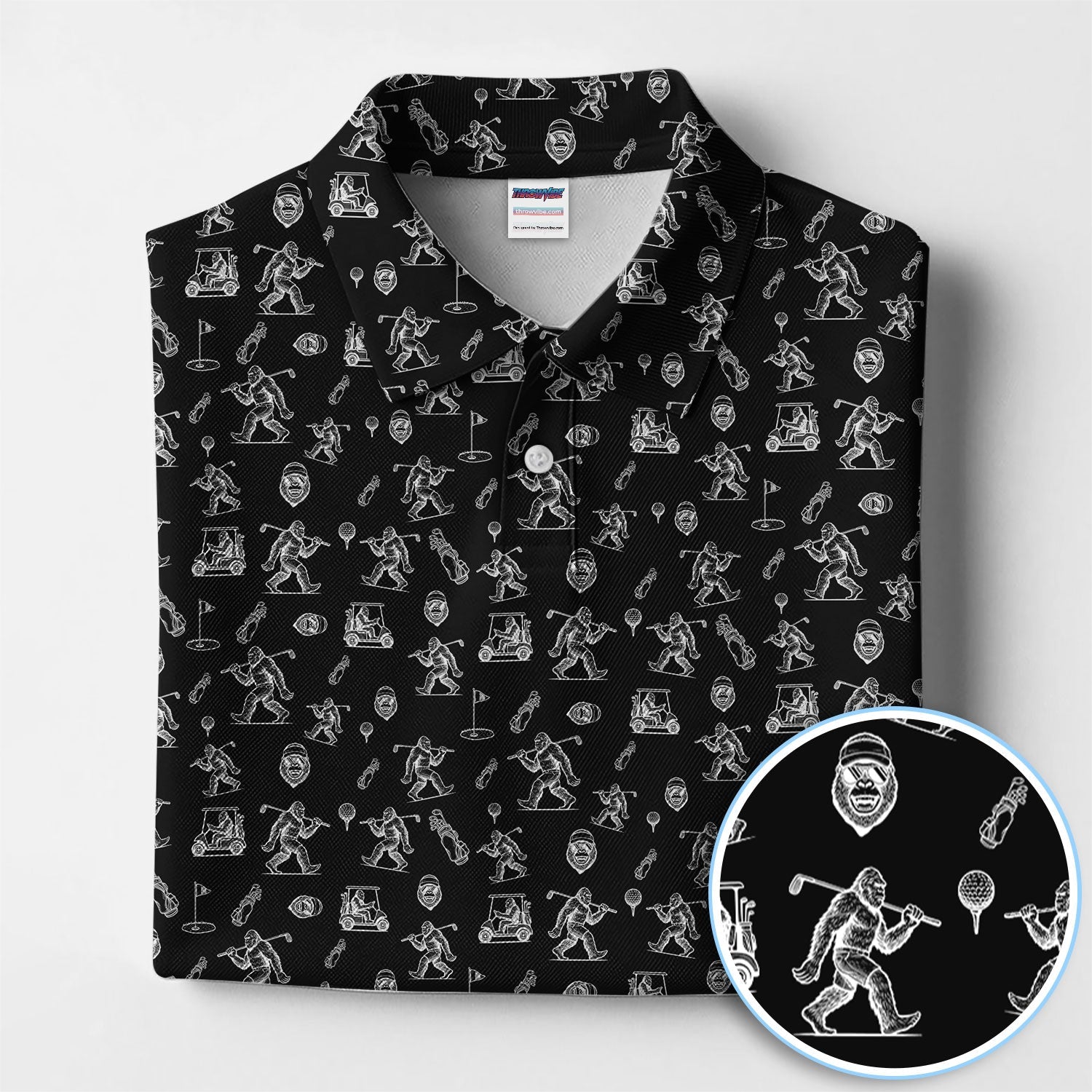 Squatch Bigfoot Pattern Golf Shirt, Funny Bigfoot Golf Polos, Golf Gift For Men