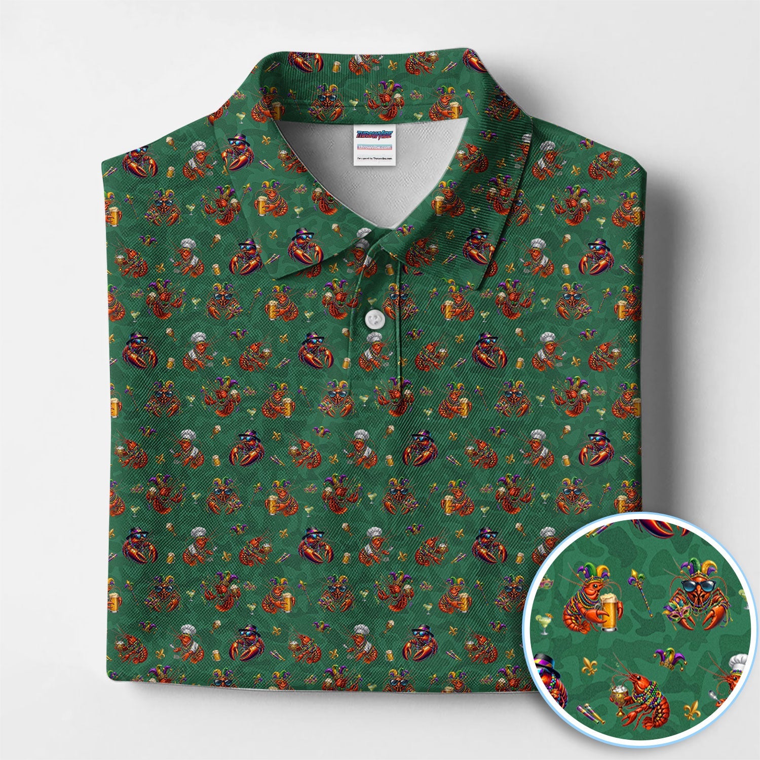 Funny Crawfish Mardi Gras Pattern Golf Shirt, Beer Crawdad Golf Polos For Golfer, Golf Gift For Men