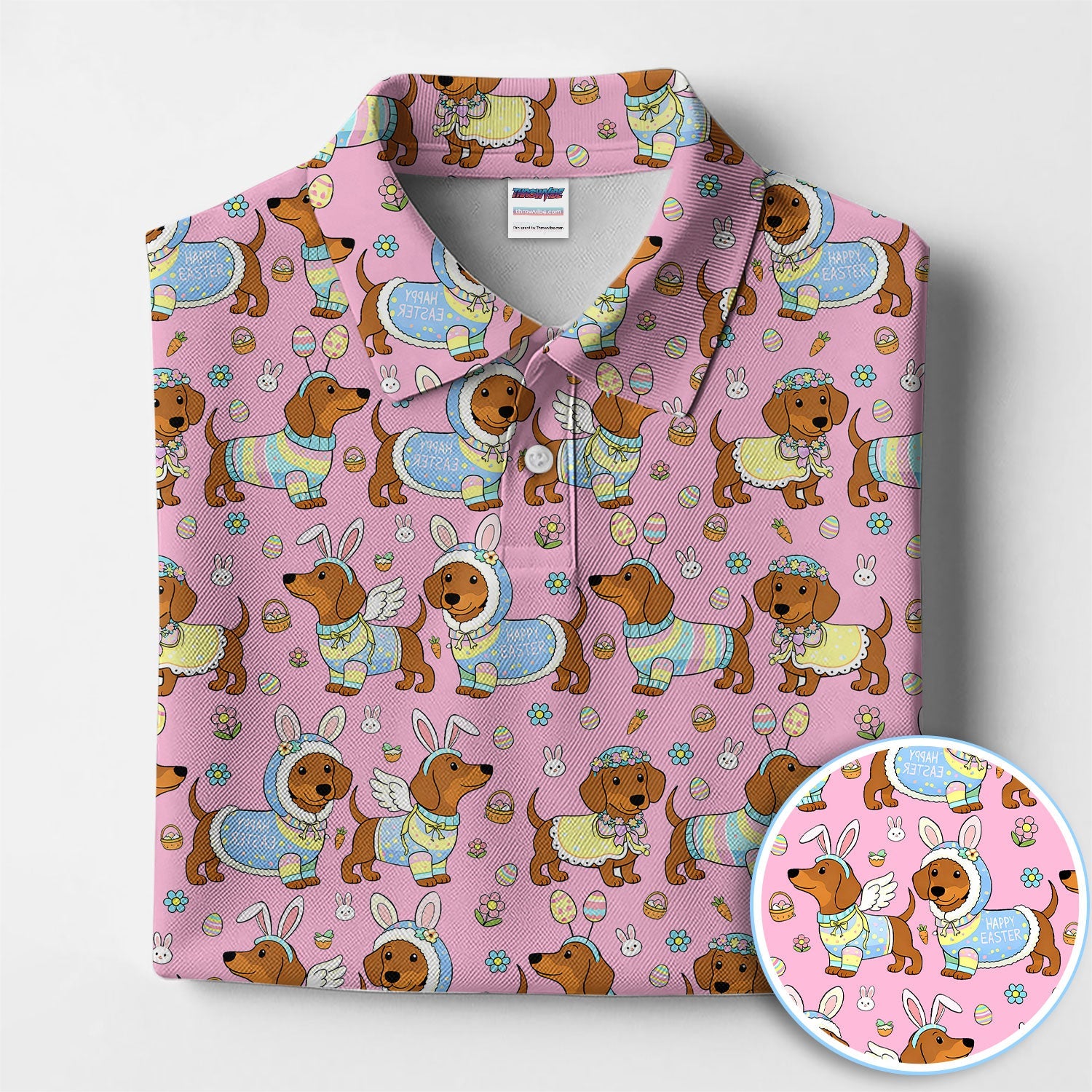 Dachshund Happy Easter Golf Polos, Easter Wiener Dog Pattern Golf Shirt, Golf Gift For Golfer
