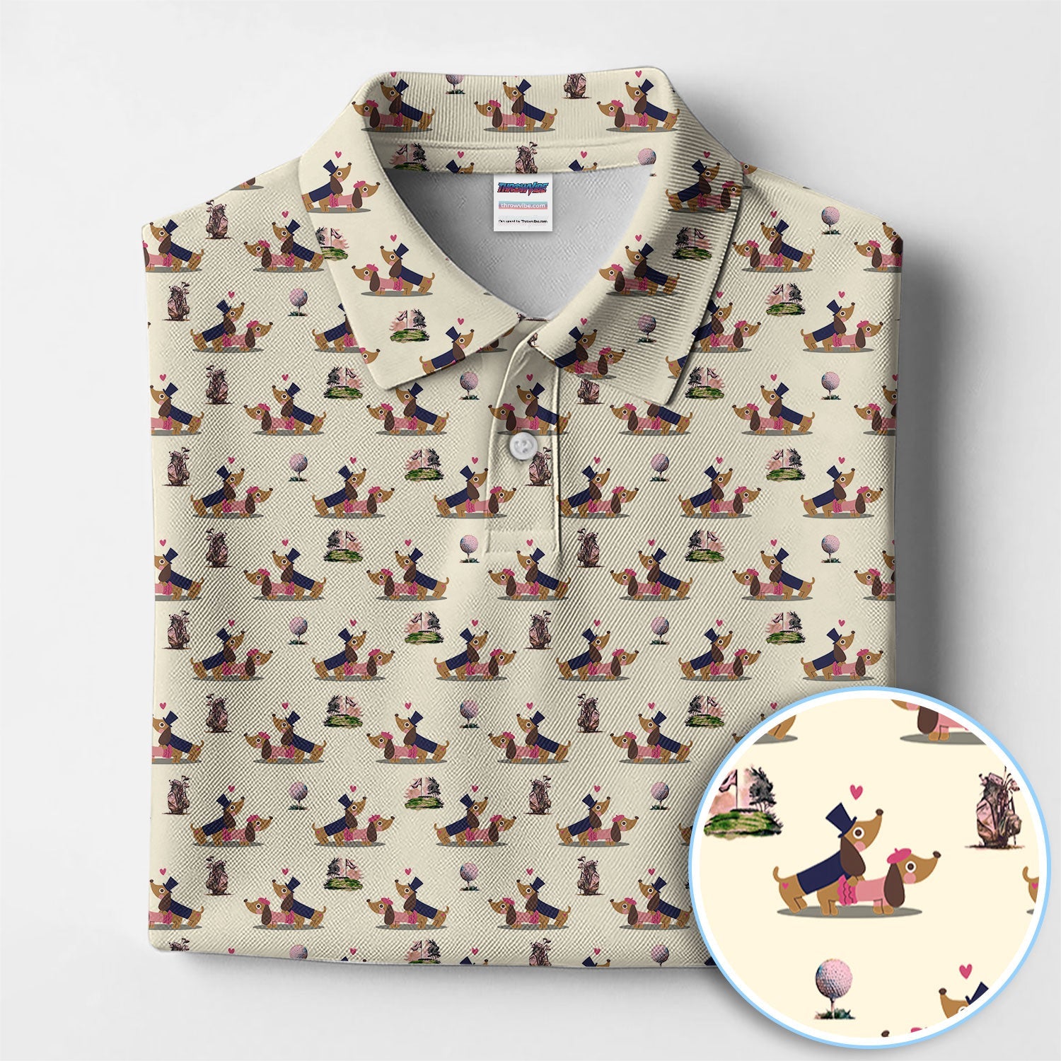 Dachshund Love Pattern Golf Shirt, Wiener Dog Golf Polos, Golf Gift For Golfer