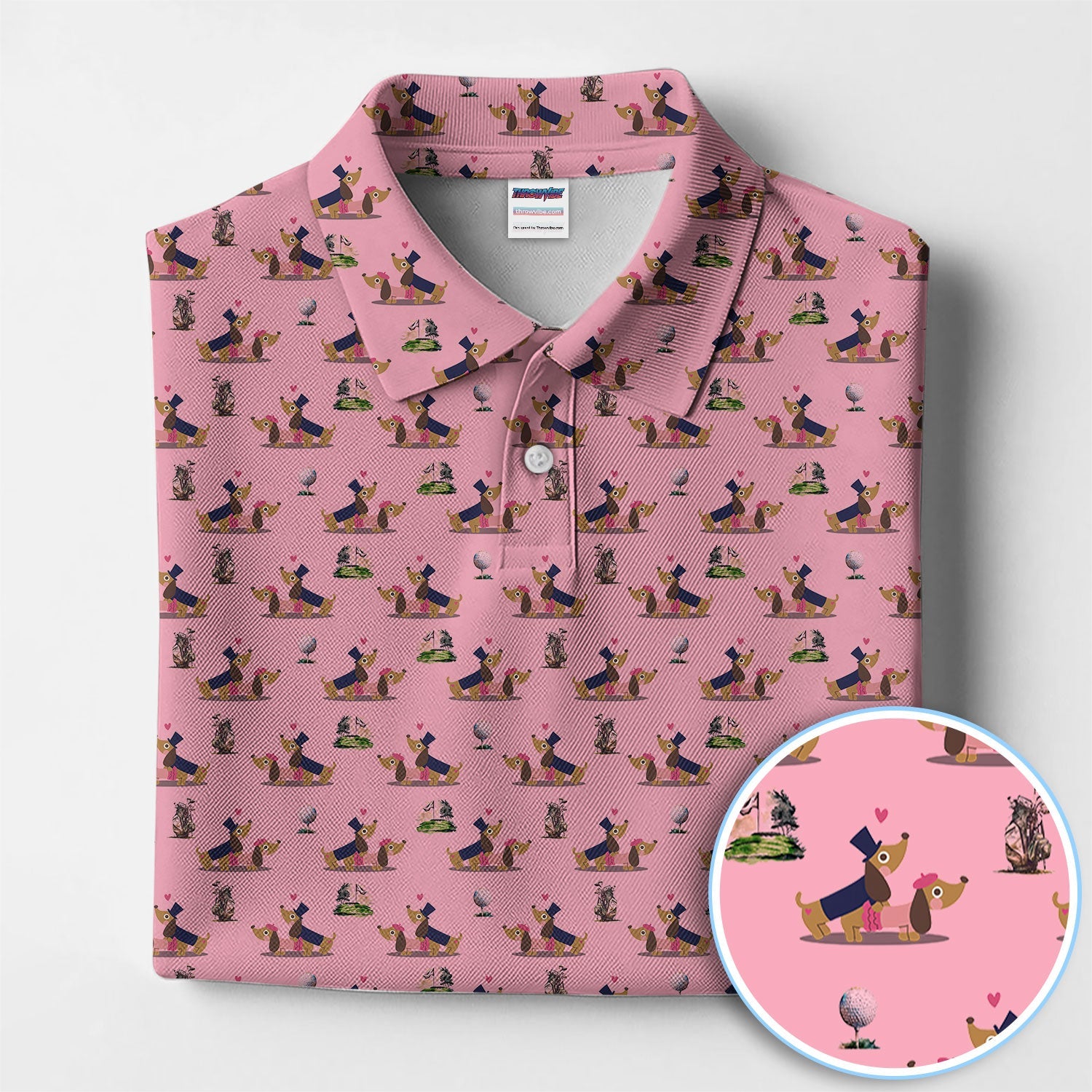 Dachshund Love Pattern Golf Shirt, Wiener Dog Golf Polos, Golf Gift For Golfer