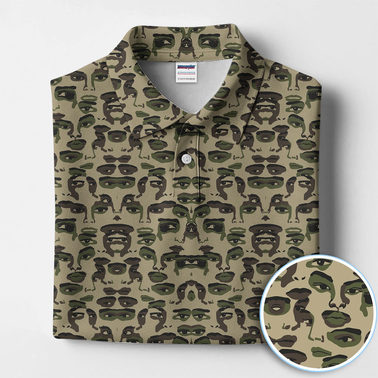 Camo Face Art Pattern Polo Shirt, Crazy Golf Polos For Golfer, Men Golf Gift