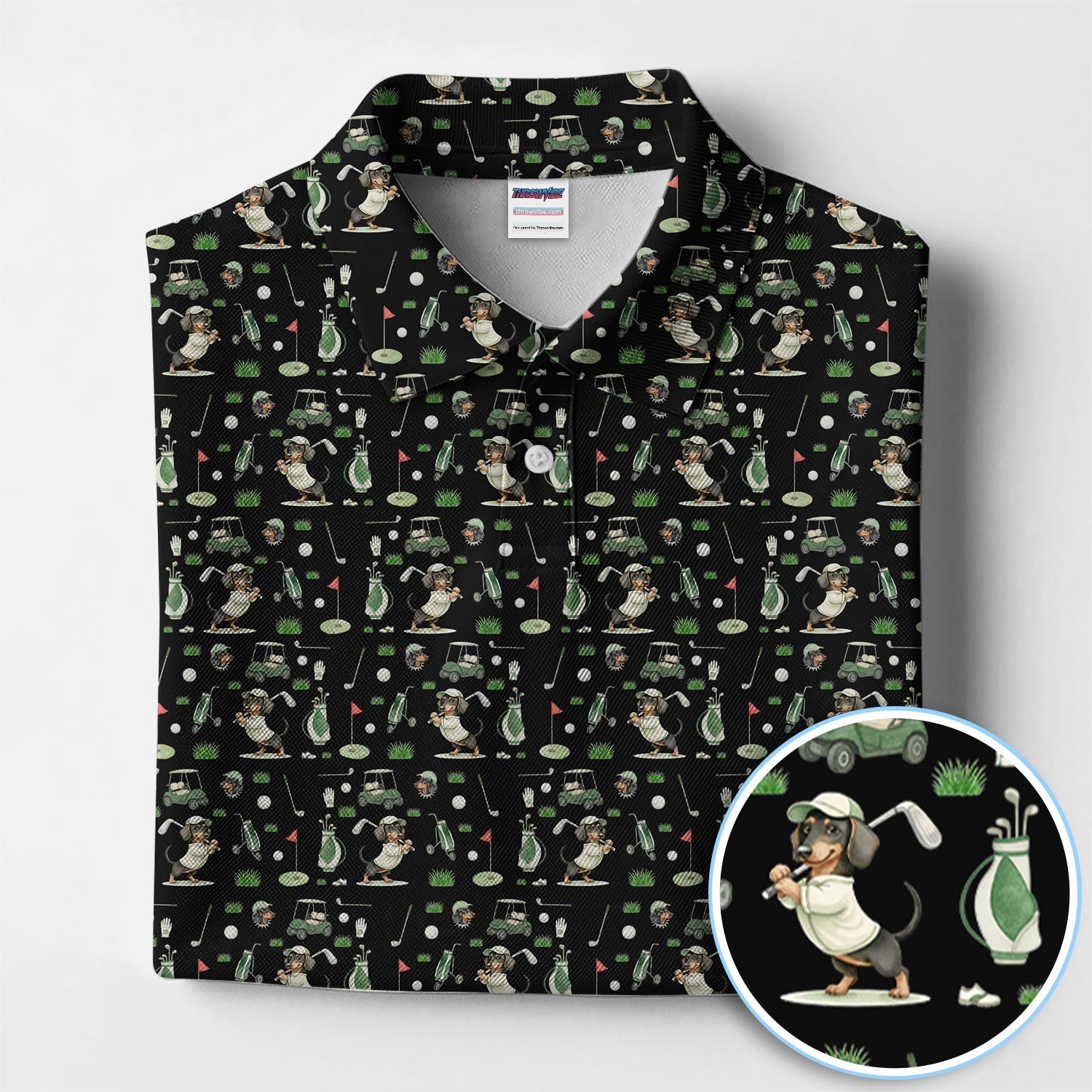 Funny Wiener Dog Golf Shirt, Dachshund Pattern Golf Polos, Crazy Golf Gift For Men