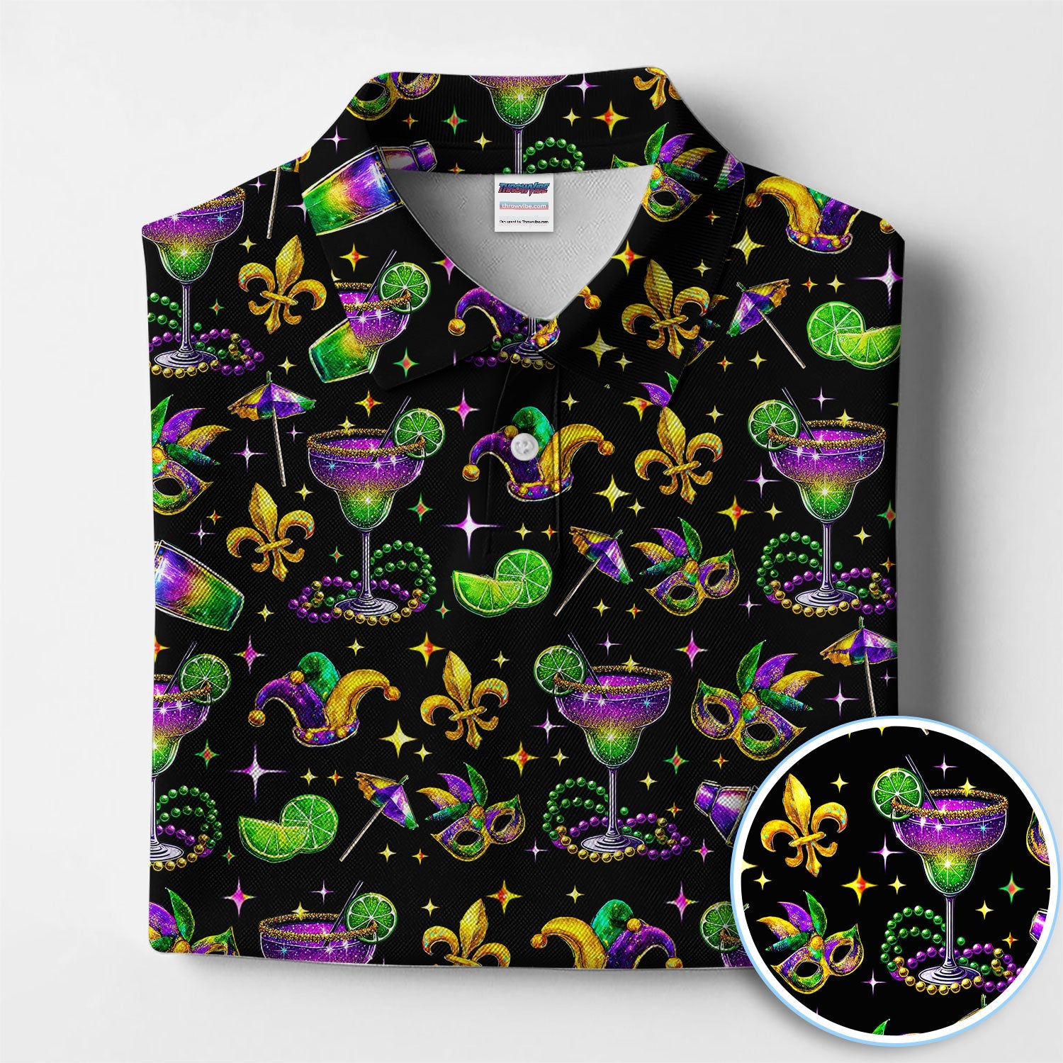 Funny Glitter Mardi Gras Pattern Golf Polos, Mardi Gras And Margaritas Golf Shirt For Men, Golf Gift For Golfer