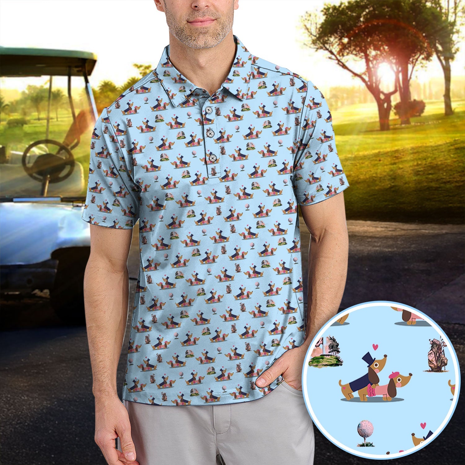 Dachshund Love Pattern Golf Shirt, Wiener Dog Golf Polos, Golf Gift For Golfer