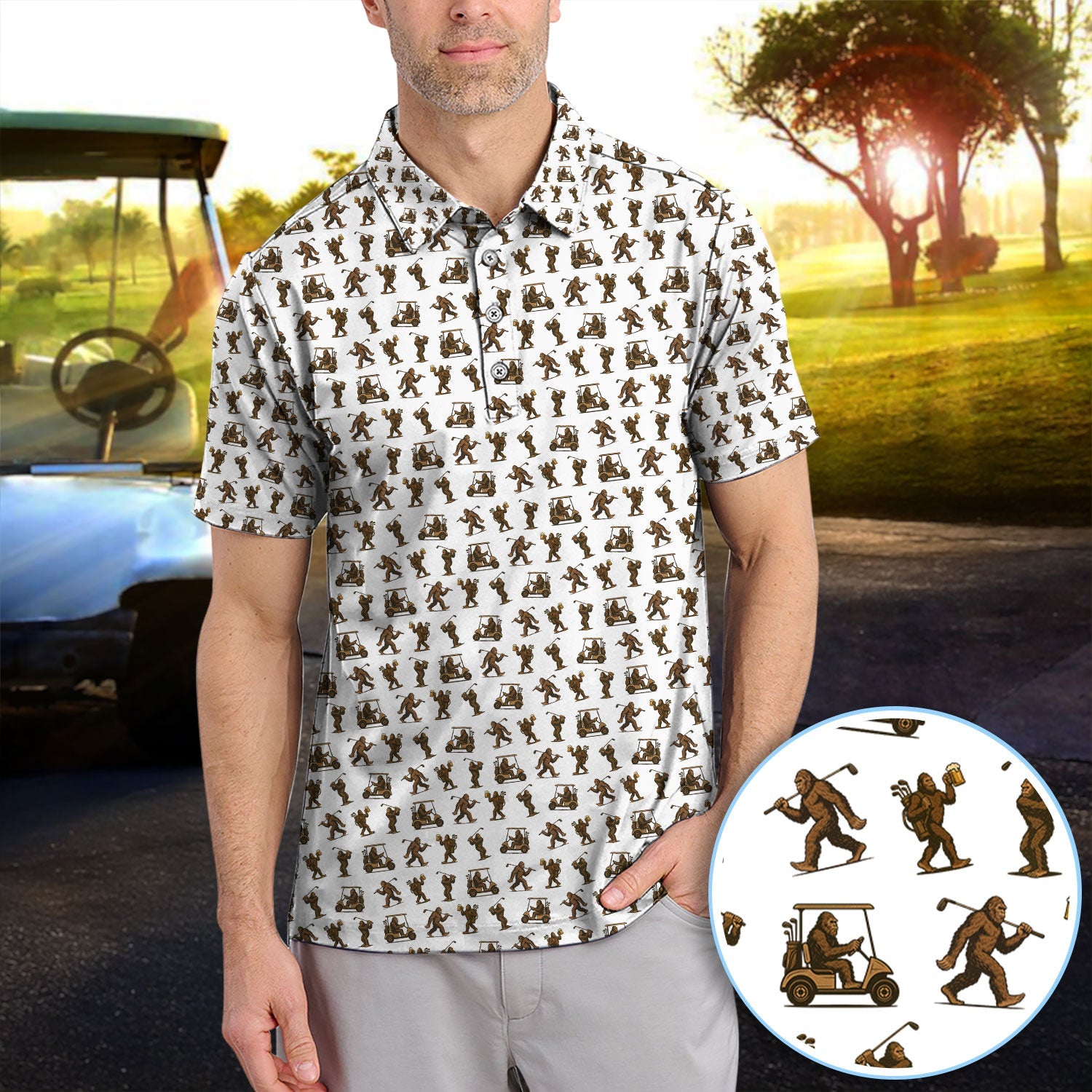 Crazy Golf Pattern Shirt, Bigfoot Golf Shirt For Men, Golf Gift For Golfer