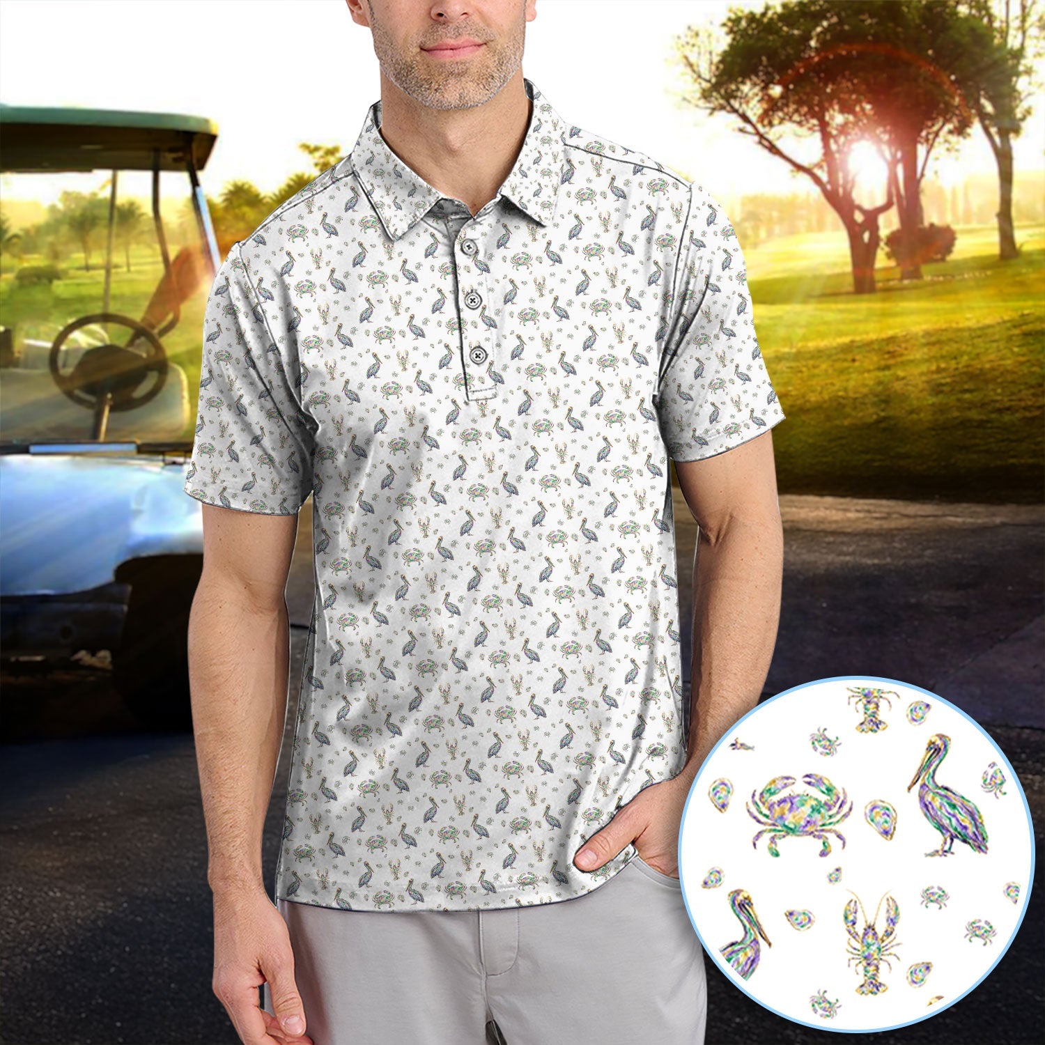 Crazy Mardi Gras Golf Polos For Golfer, Funny Holiday Pattern Golf Shirt, Golf Gift For Men