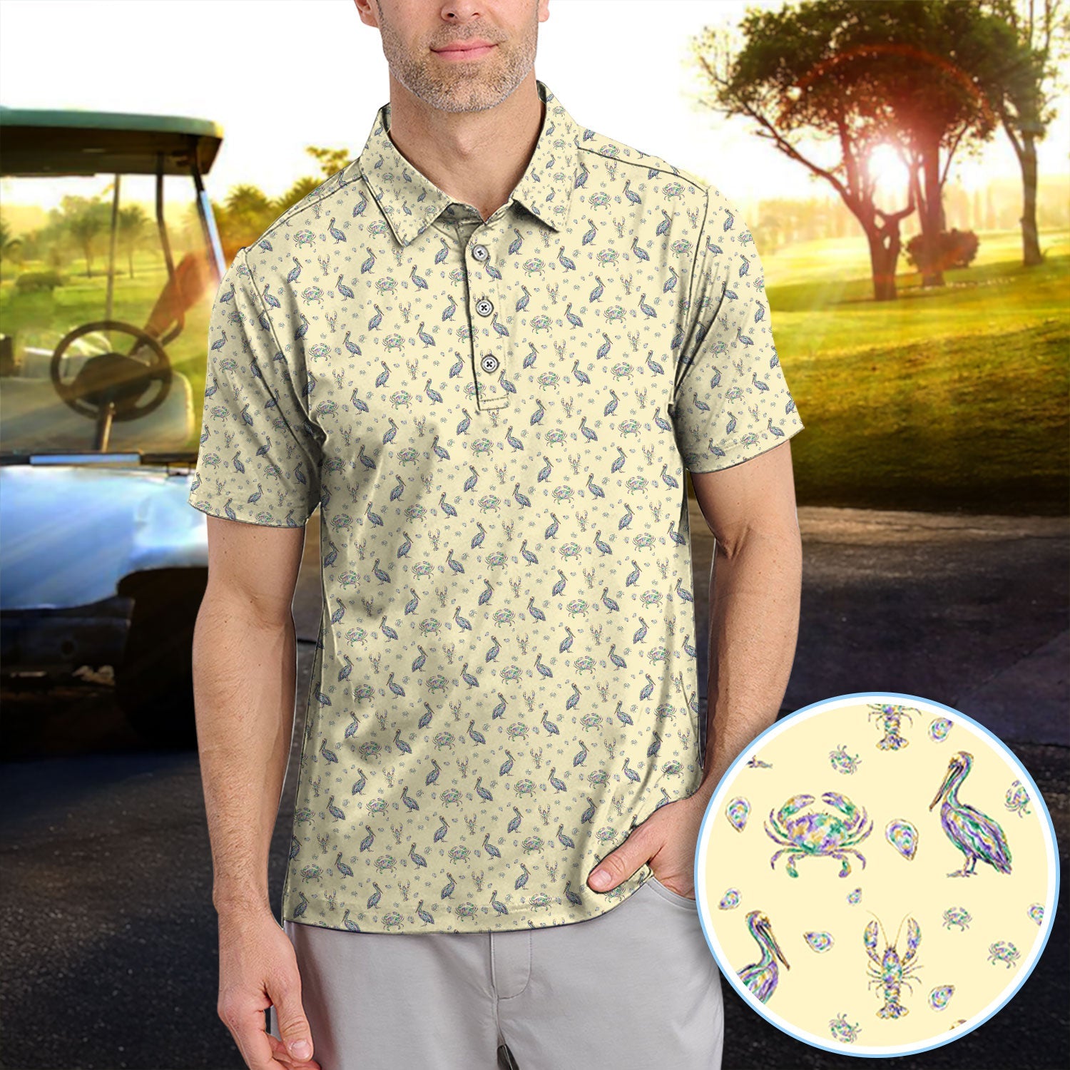Crazy Mardi Gras Golf Polos For Golfer, Funny Holiday Pattern Golf Shirt, Golf Gift For Men