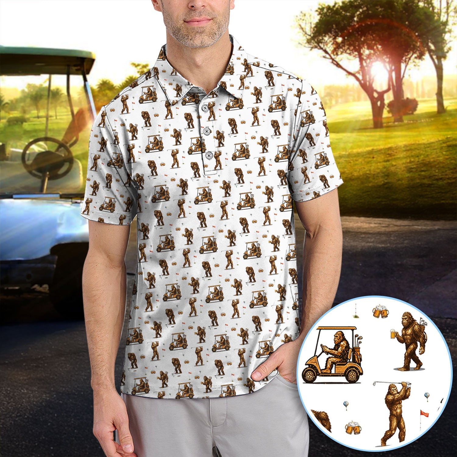 Funny Bigfoot Golf Shirt, Squatch Bigfoot And Beer Pattern Golf  Polos, Crazy Golf Gift For Golfer