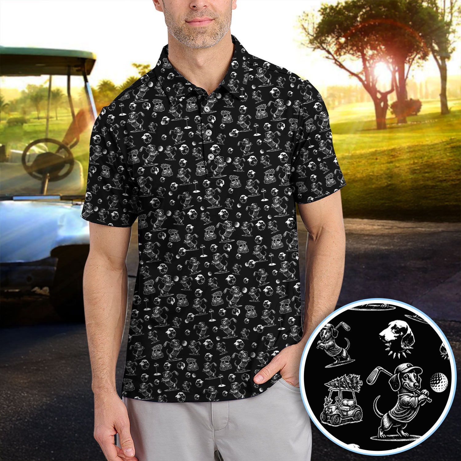 Dachshund Pattern Golf Shirt for Men, Funny Golf Polos, Golf Gift For Men
