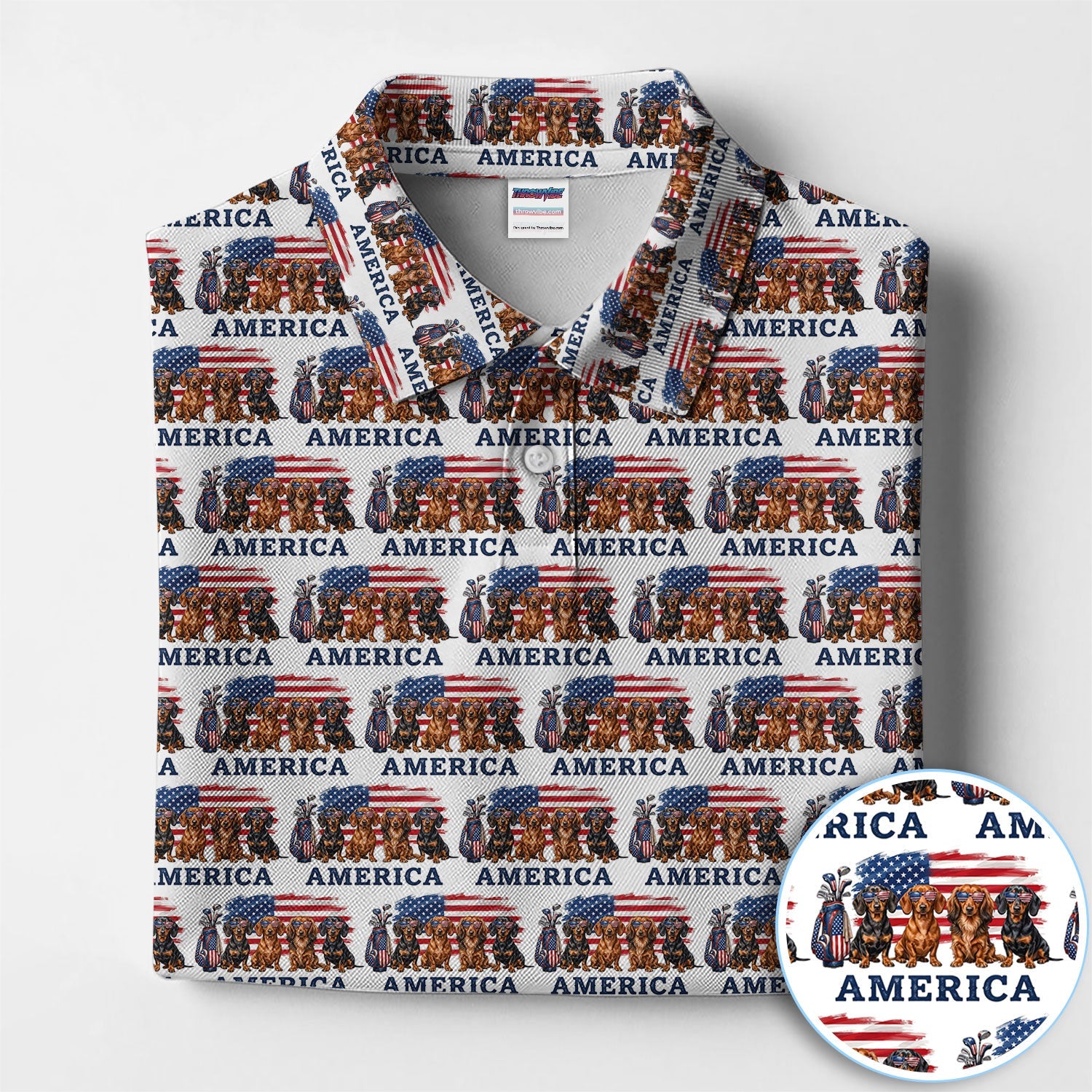 Dachshund America Pattern Golf Polos, Crazy Dachshund Golf Shirt For Men, Funny Golf Shirt