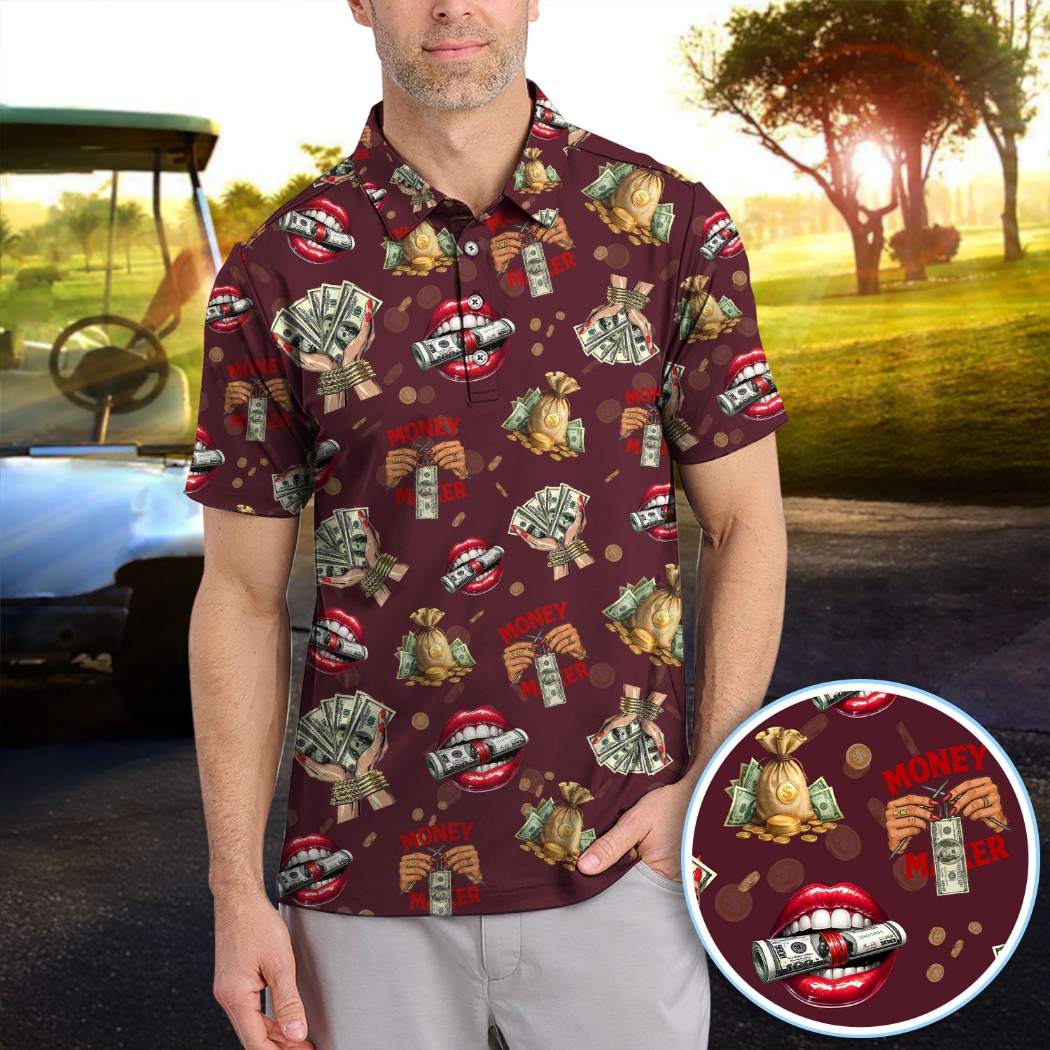 Funny Money Golf Shirt, Make Money Pattern Golf Polos, Crazy Golf Gift For Men