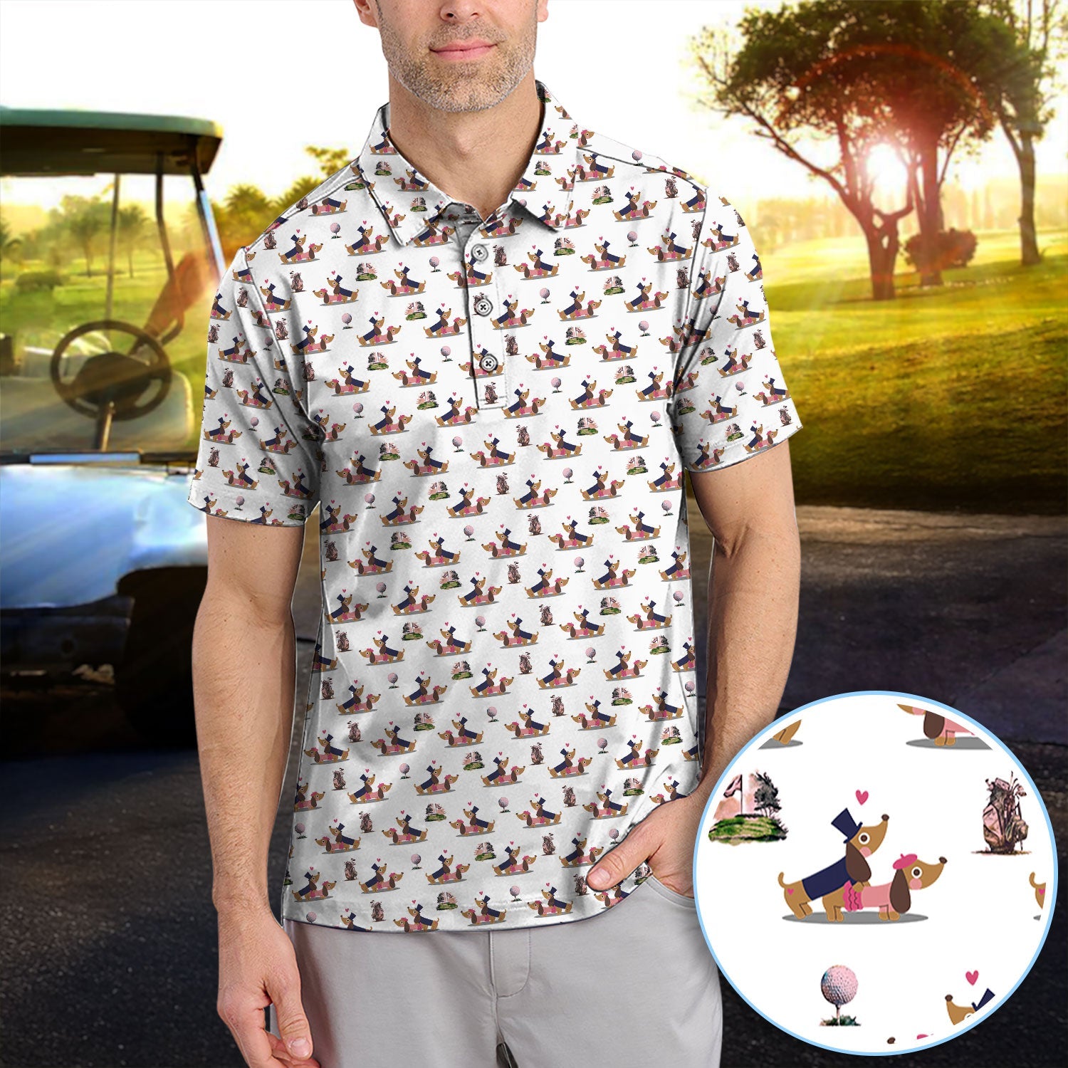Dachshund Love Pattern Golf Shirt, Wiener Dog Golf Polos, Golf Gift For Golfer